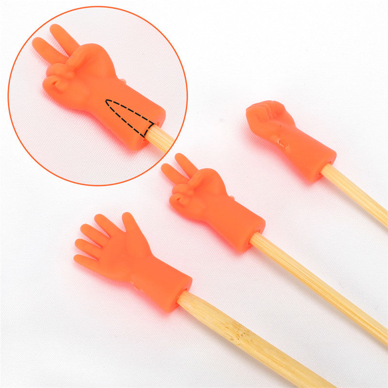 Gesture Shape Knitting Needles Stitch Protectors for DIY Weave Knitting and Sewing Non-slip Needle Tip Stopper Tail Buckle