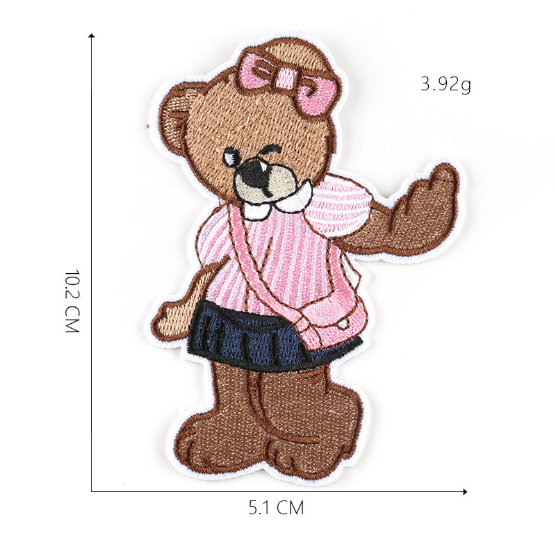 Embroidered patch cartoon animal bear flower DIY children's clothing accessories sewing ironing patch stickers jewelry patch