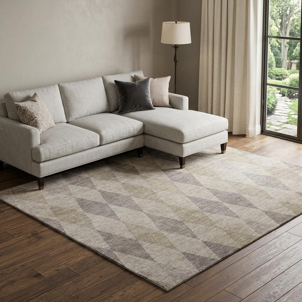 10' X 14' Beige And Gray Geometric Shag Washable Area Rug With UV Protection - Home & Garden