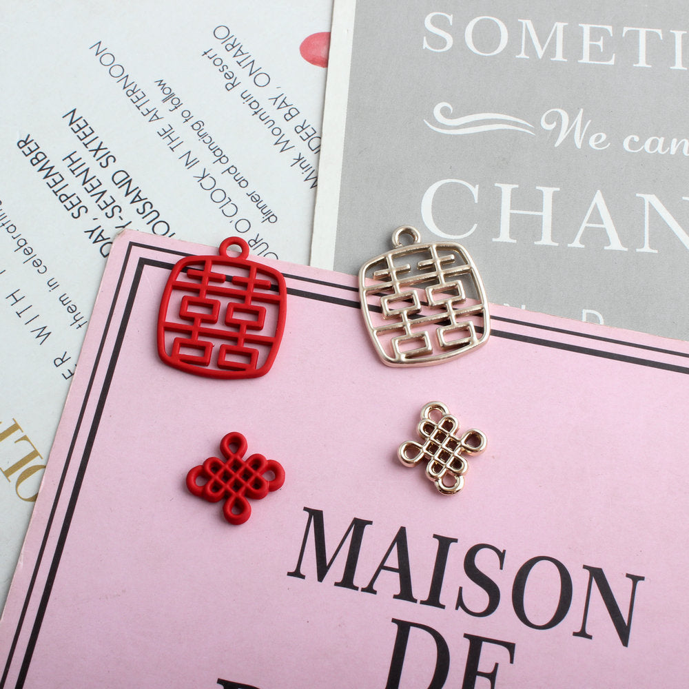 DIY enamel Double happiness Chinese knot charms for Earrings Necklace Pendant handmade jewelry making jewellery material