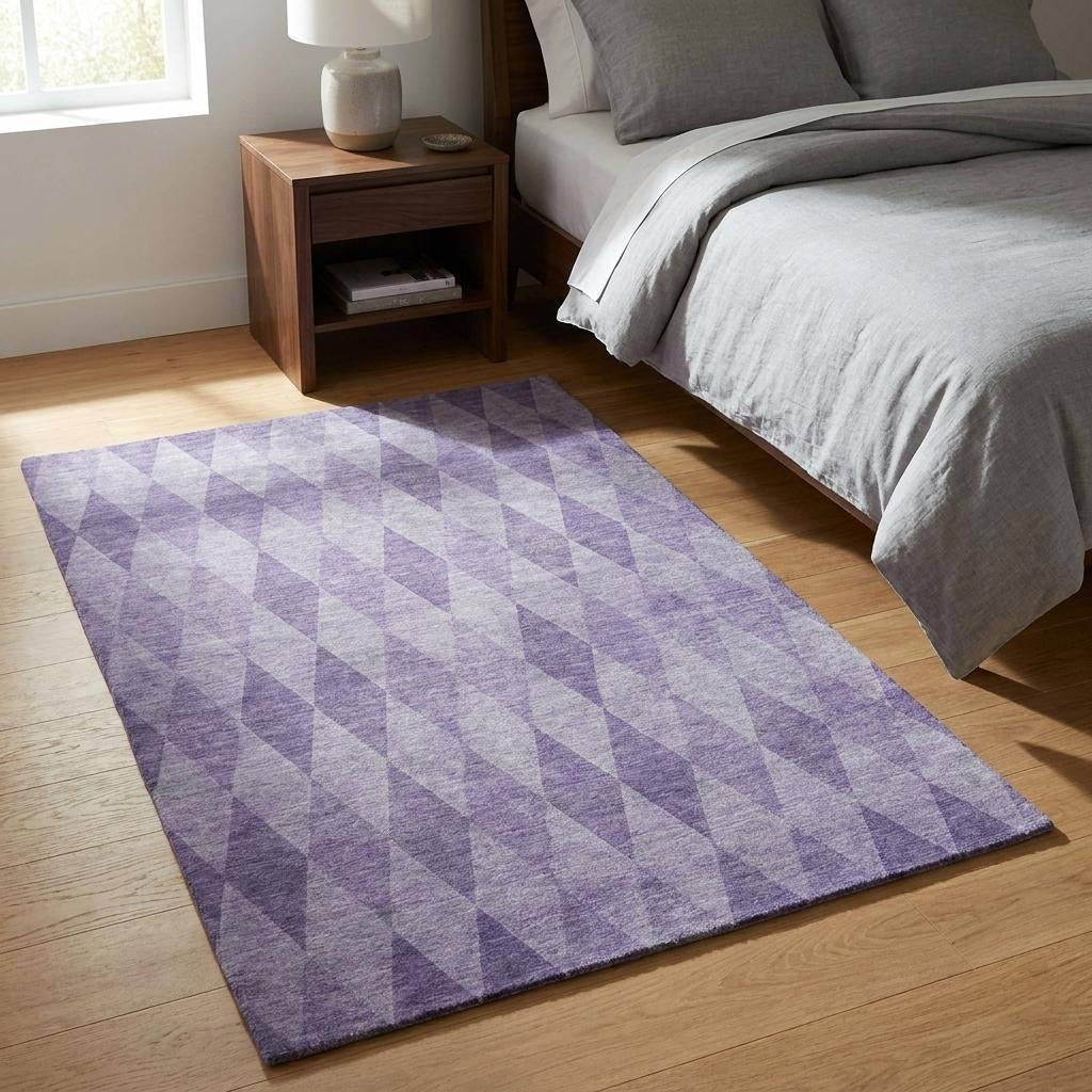 3' X 5' Purple And Lavender Geometric Shag Washable Area Rug With UV Protection - Home & Garden