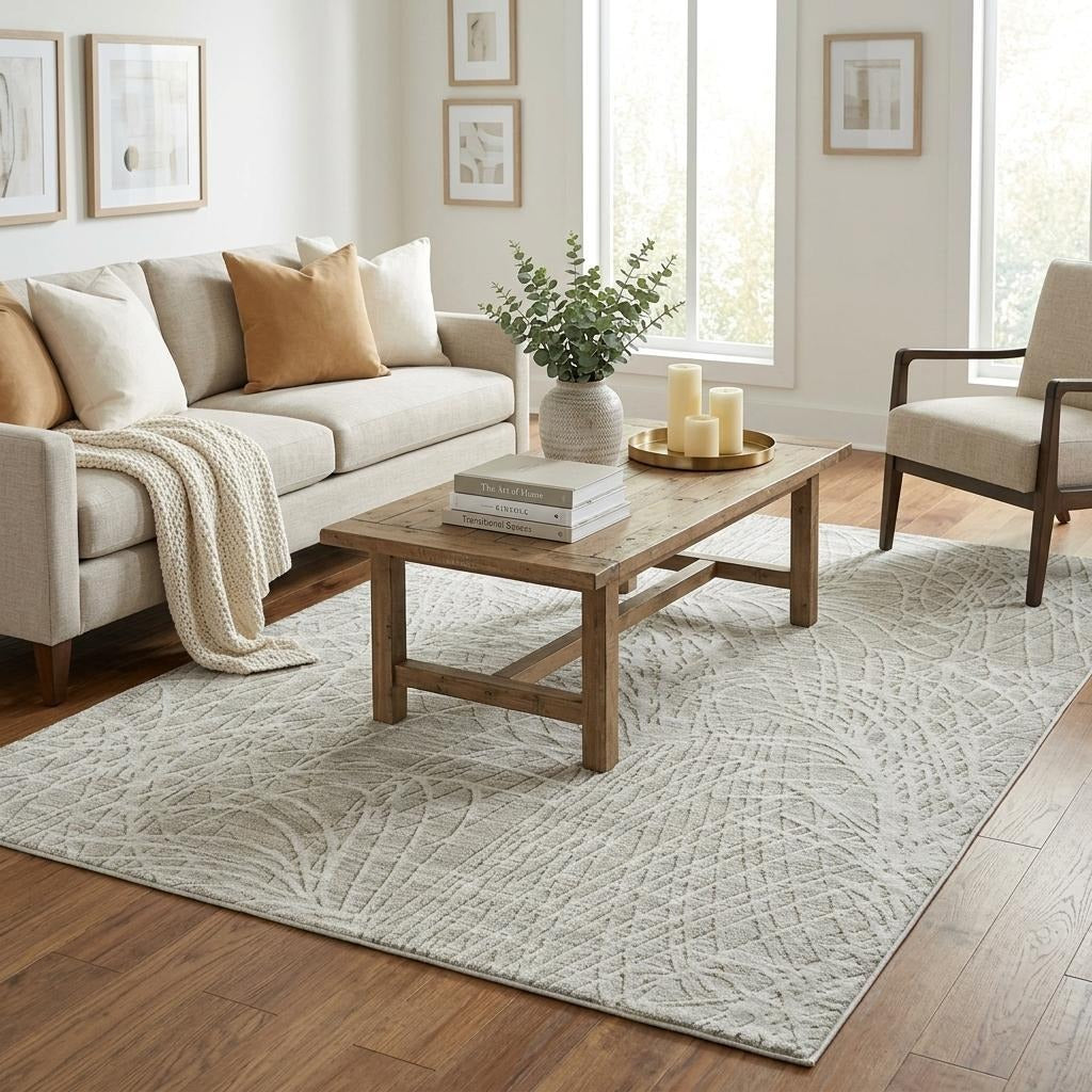 5' X 8' Beige And Ivory Abstract Shag Washable Area Rug With UV Protection - Home & Garden