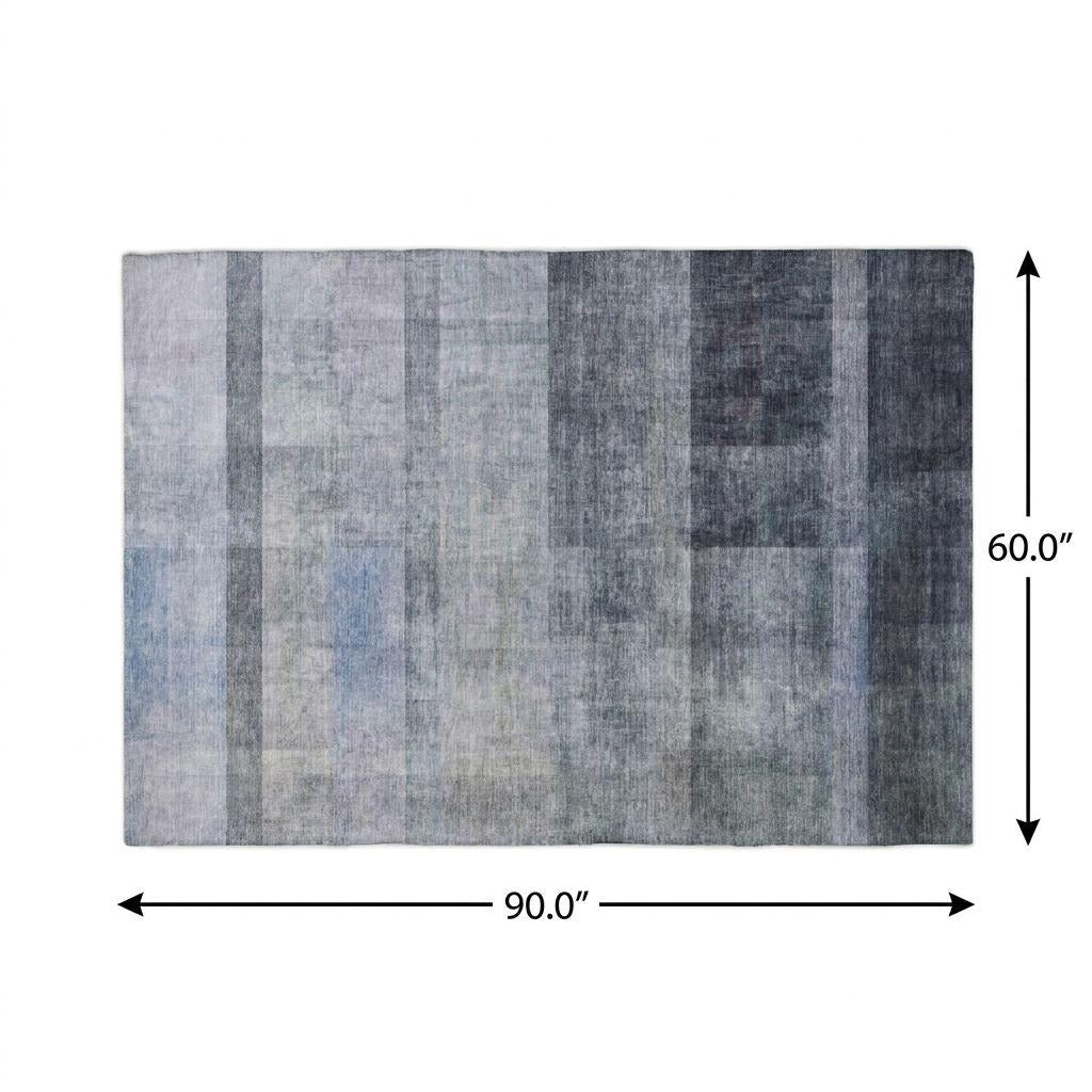 5' X 8' Navy Blue And Gray Geometric Shag Washable Area Rug With UV Protection - Home & Garden