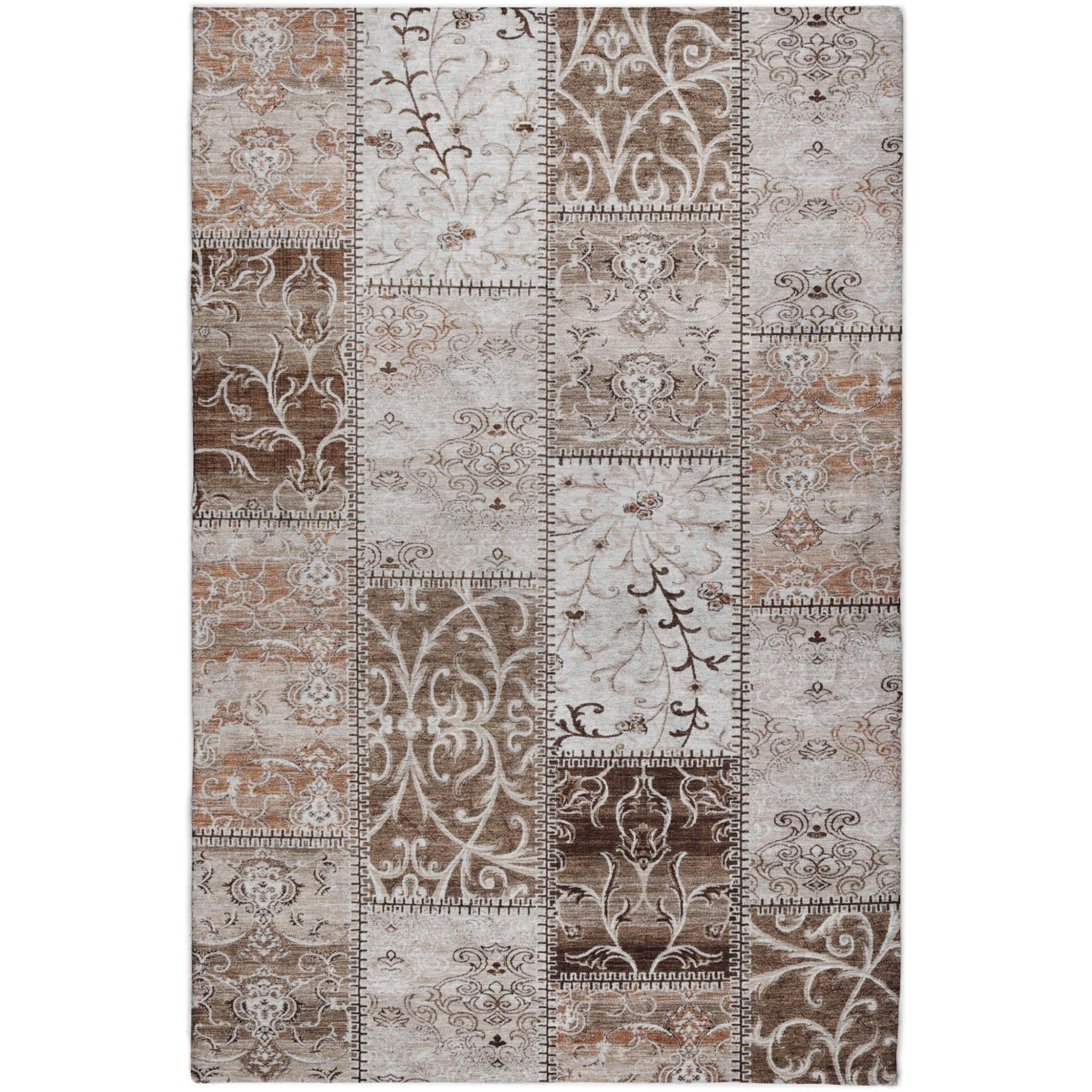 5' X 8' Beige And Brown Floral Shag Washable Area Rug With UV Protection - Home & Garden