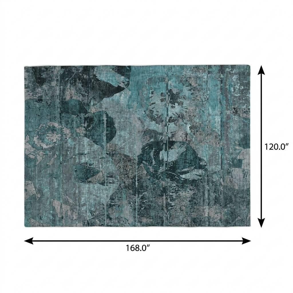 10' X 14' Teal And Gray Abstract Shag Washable Area Rug With UV Protection - Home & Garden
