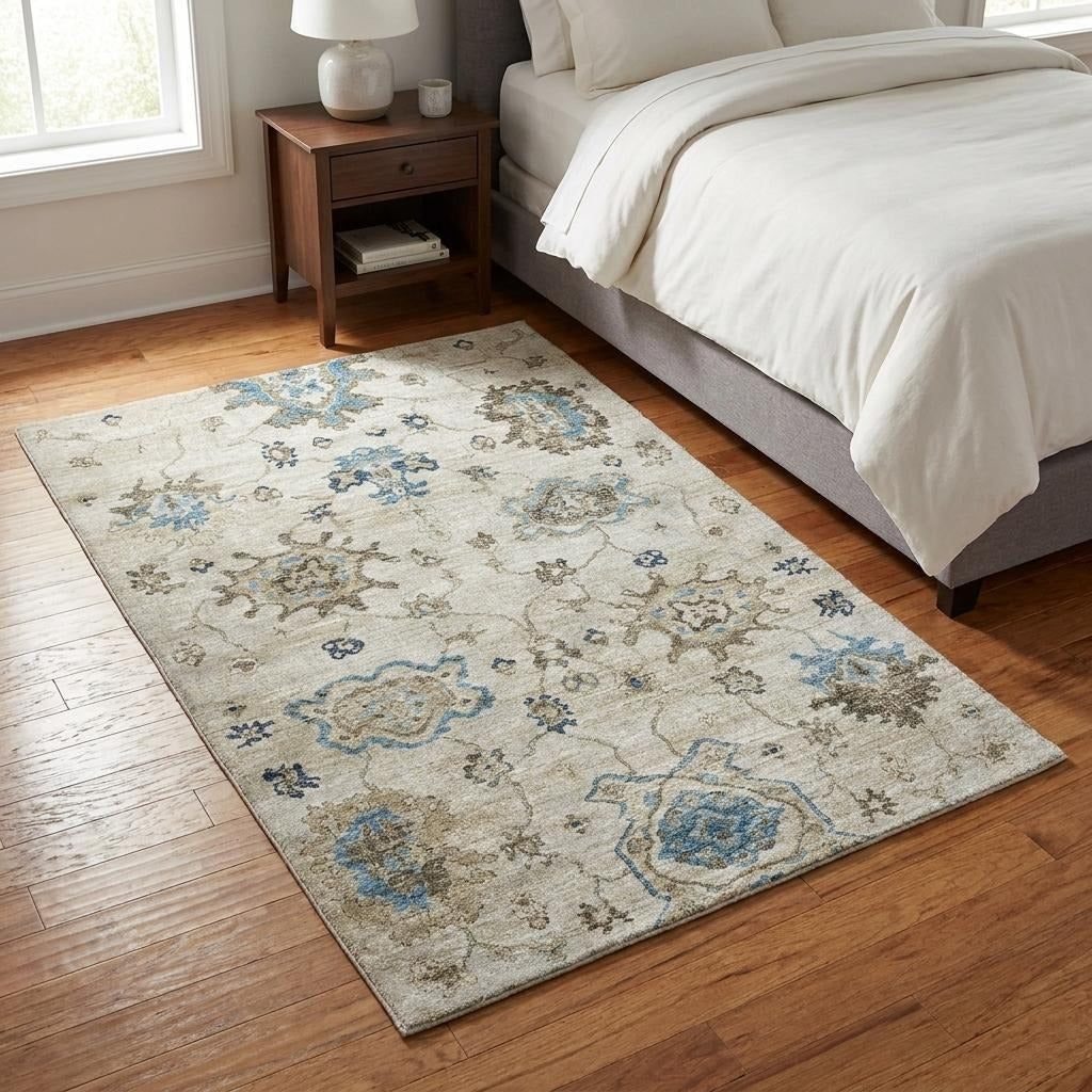 3' X 5' Blue And Charcoal Oriental Shag Washable Area Rug With UV Protection - Home & Garden
