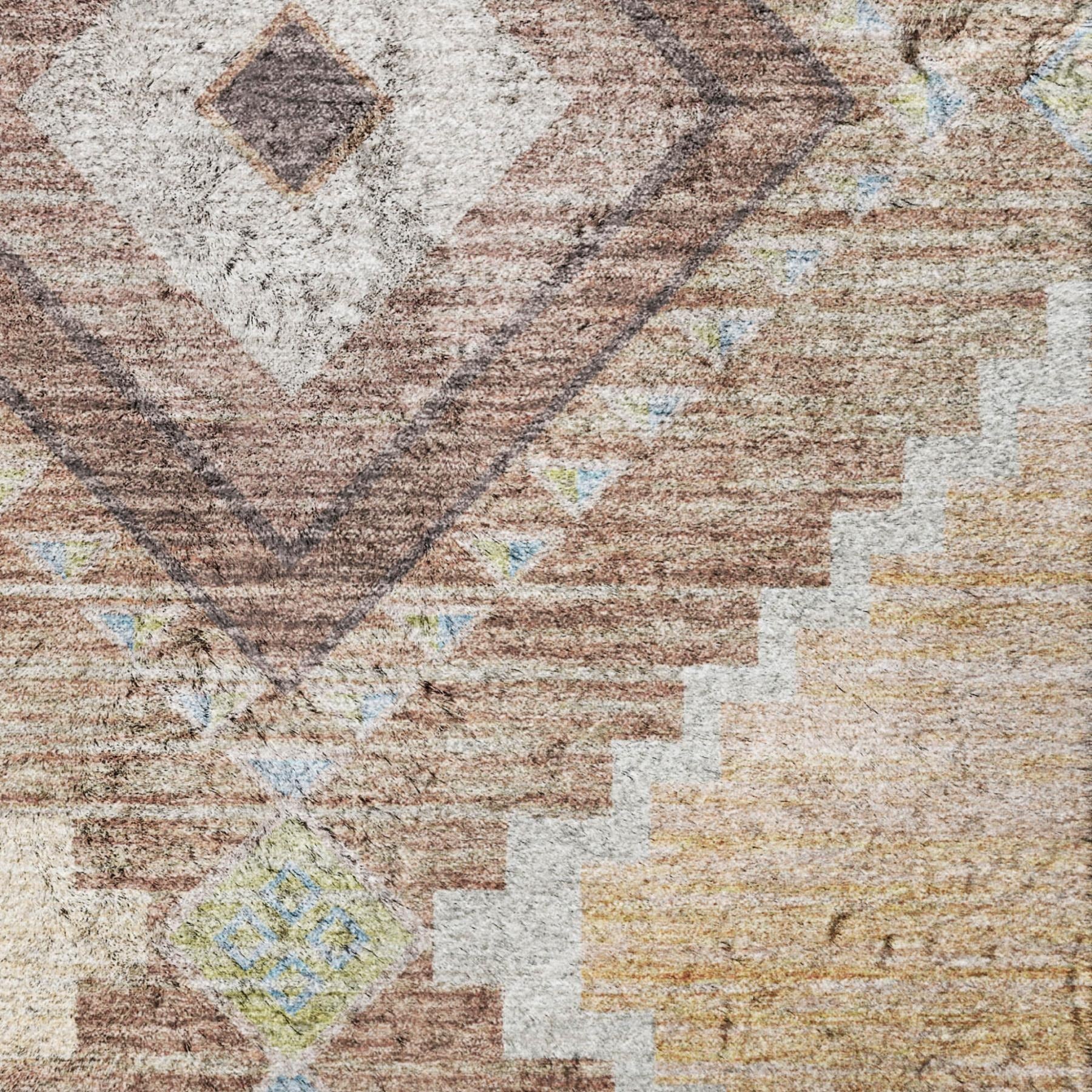 10' X 14' Taupe And Brown Geometric Shag Washable Area Rug With UV Protection - Home & Garden