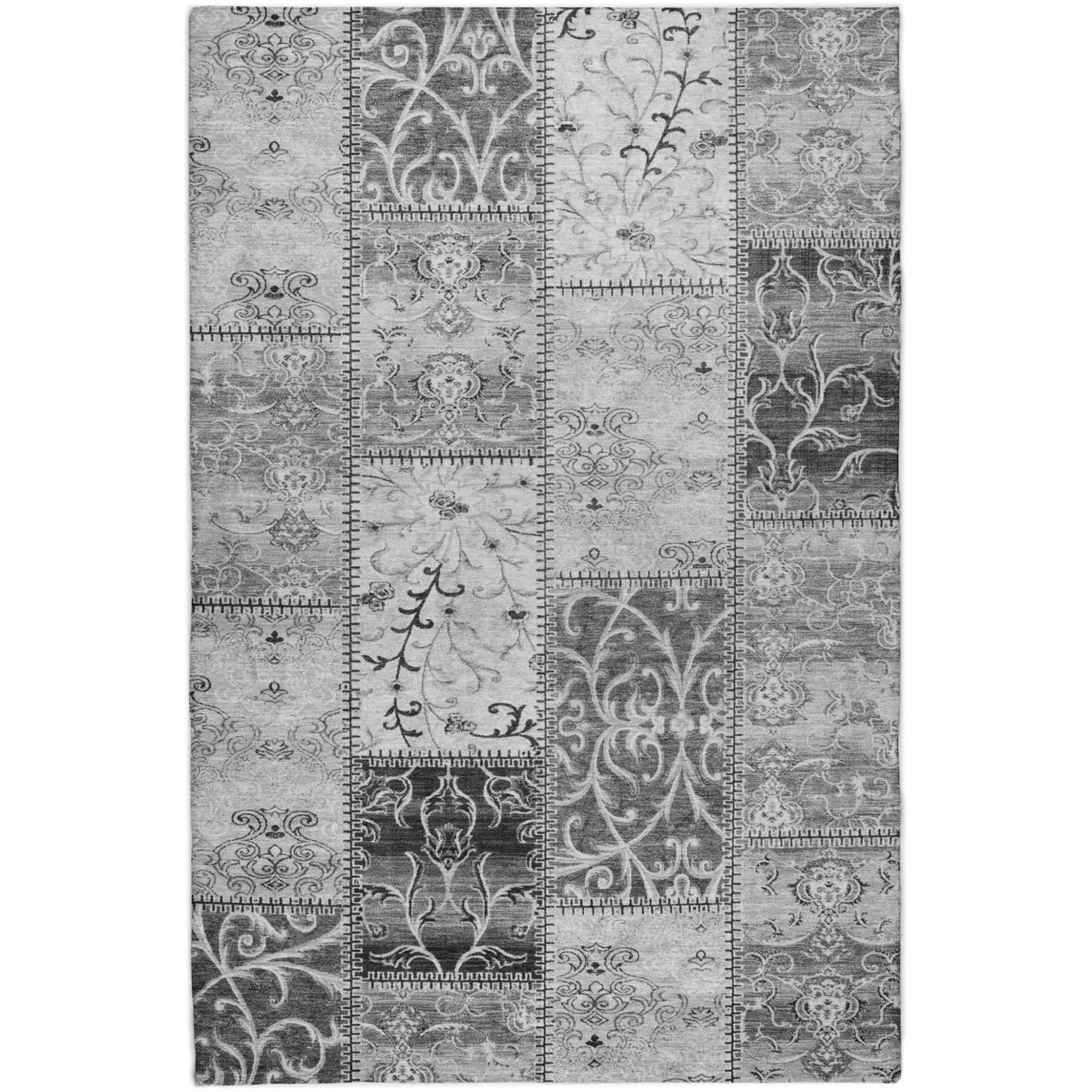 3' X 5' Gray And Silver Floral Shag Washable Area Rug With UV Protection - Home & Garden
