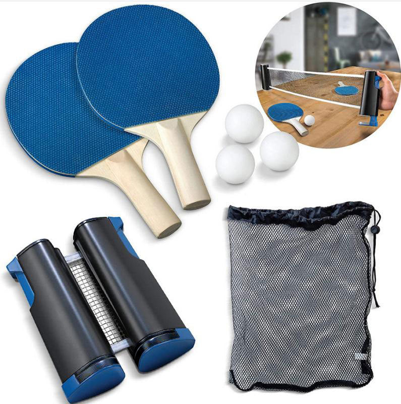 Retractable Portable Table Tennis Set 1.7M Telescopic Net Rack 1 Pair Table Tennis Paddle Pingpong Training Accessories Sets Red
