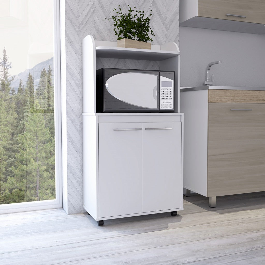 25" White Wood Rolling Kitchen Cart With Storage - Kitchen & Dining