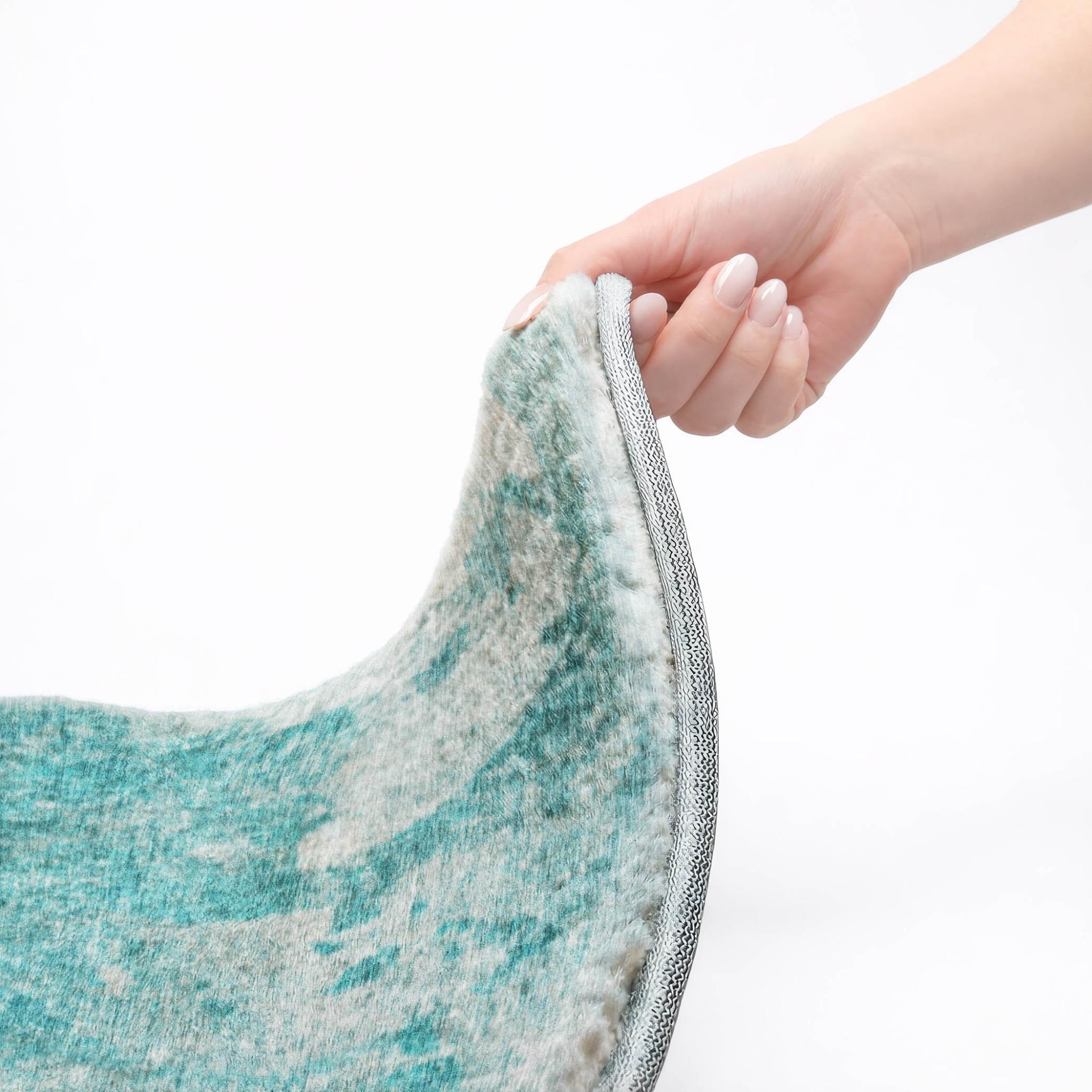 10' X 14' Teal And Gray Abstract Shag Washable Area Rug With UV Protection - Home & Garden