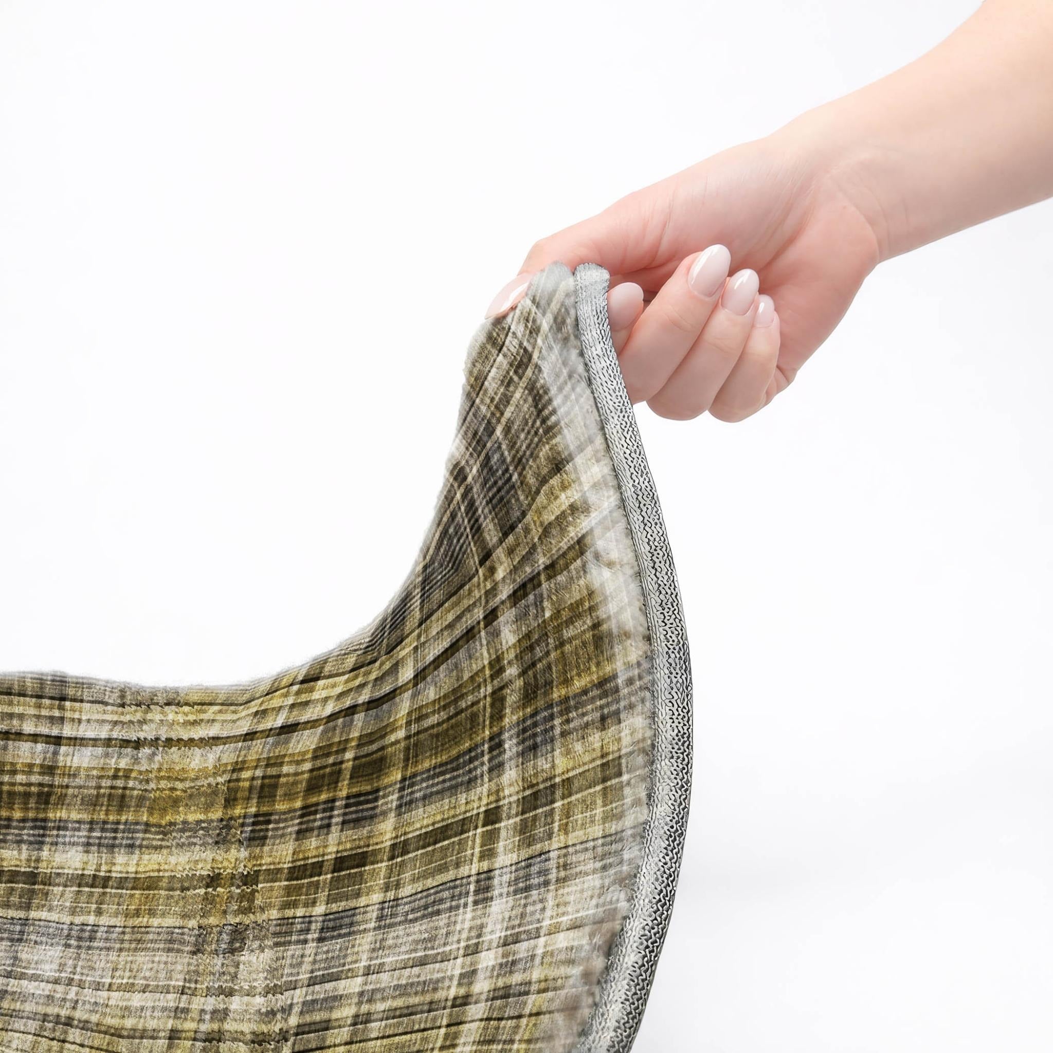 5' X 8' Taupe And Gray Plaid Shag Washable Area Rug With UV Protection - Home & Garden