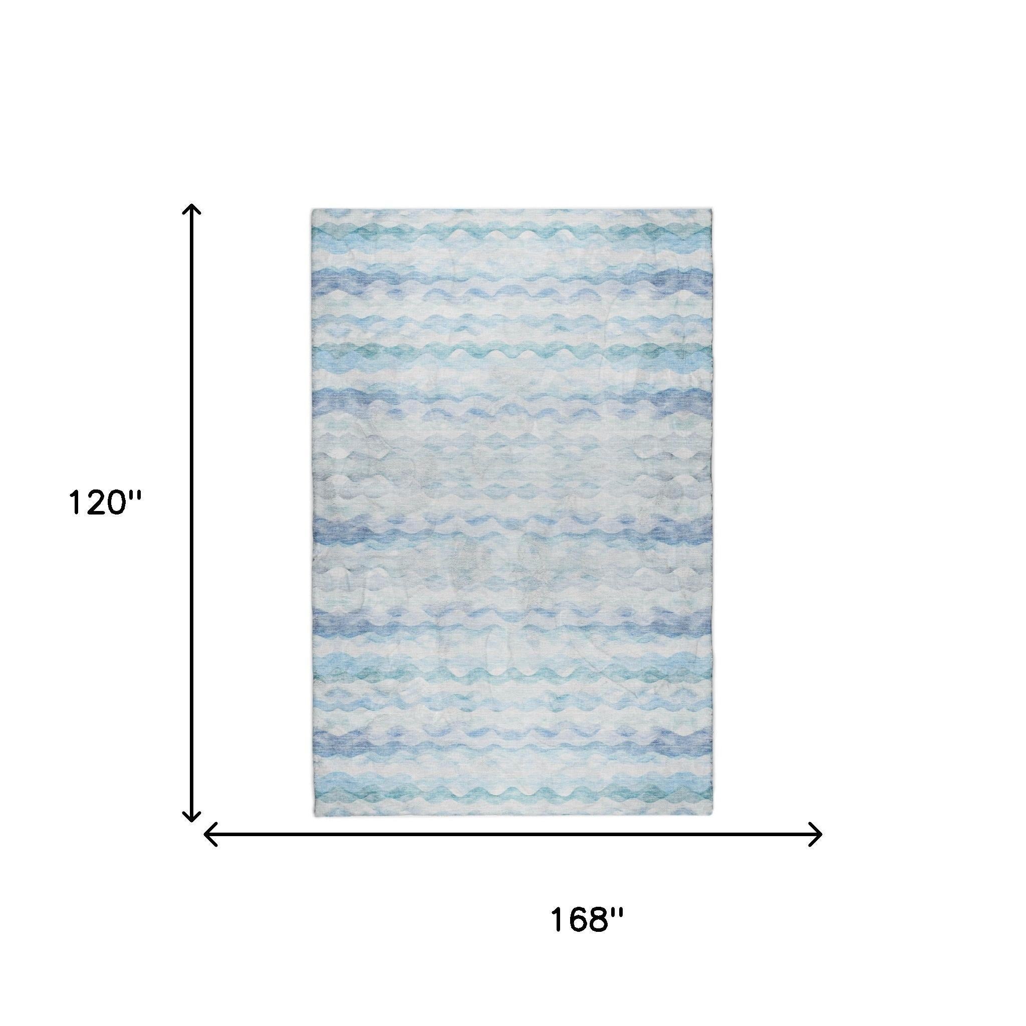 10' X 14' Blue And Denim Blue Striped Shag Washable Area Rug With UV Protection - Home & Garden