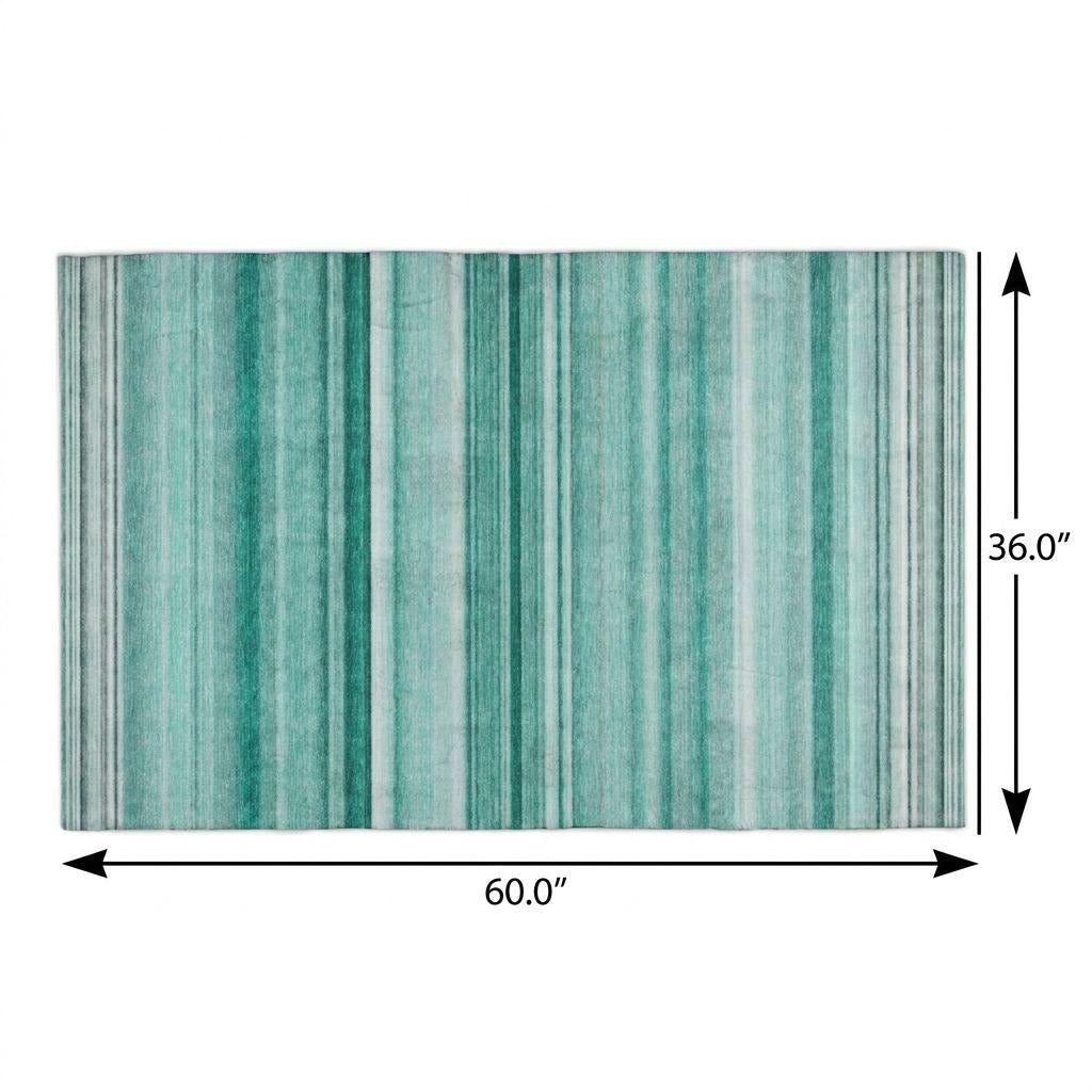 3' X 5' Aqua And Gray Striped Shag Washable Area Rug With UV Protection - Home & Garden