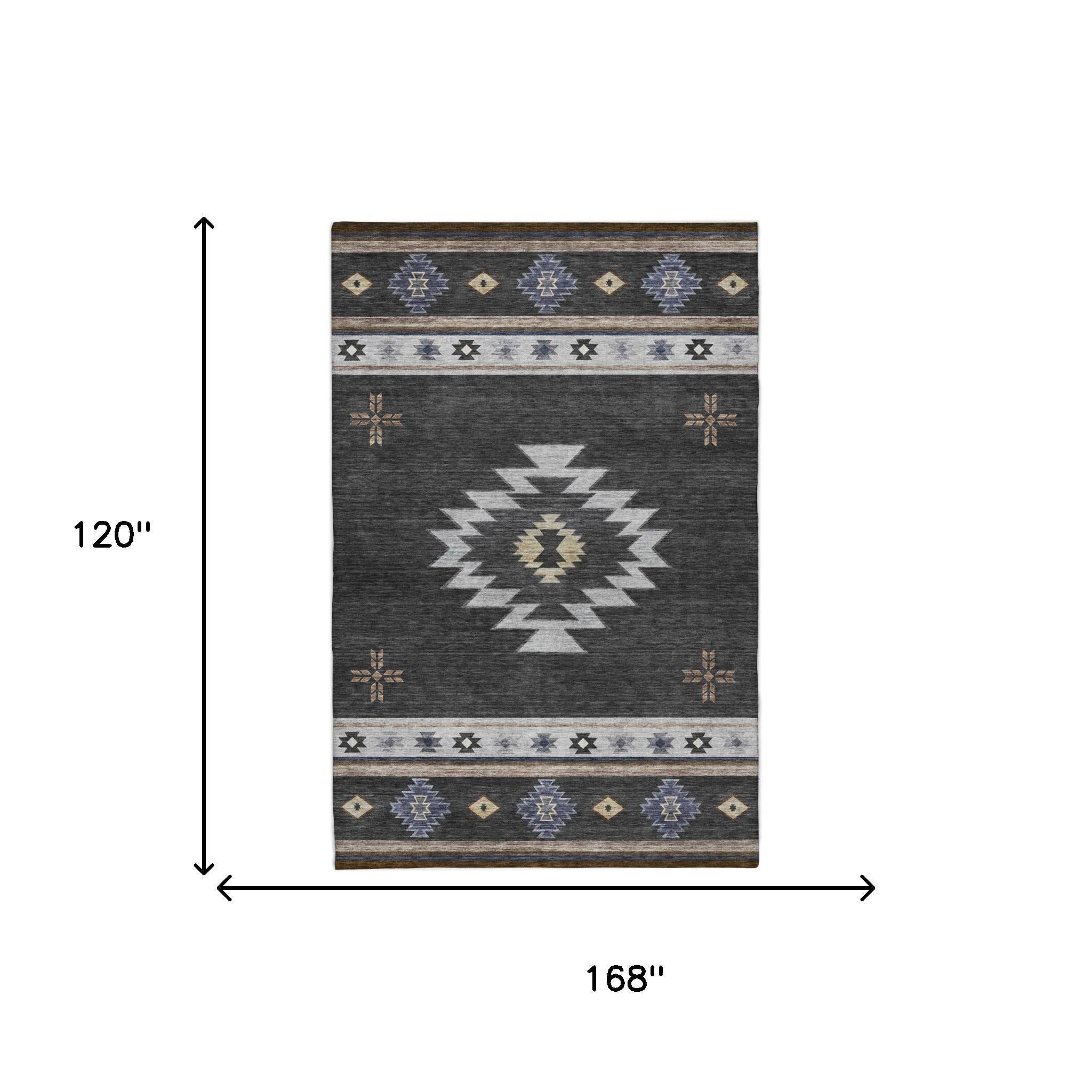 10' X 14' Midnight And Charcoal Geometric Shag Washable Area Rug With UV Protection - Home & Garden