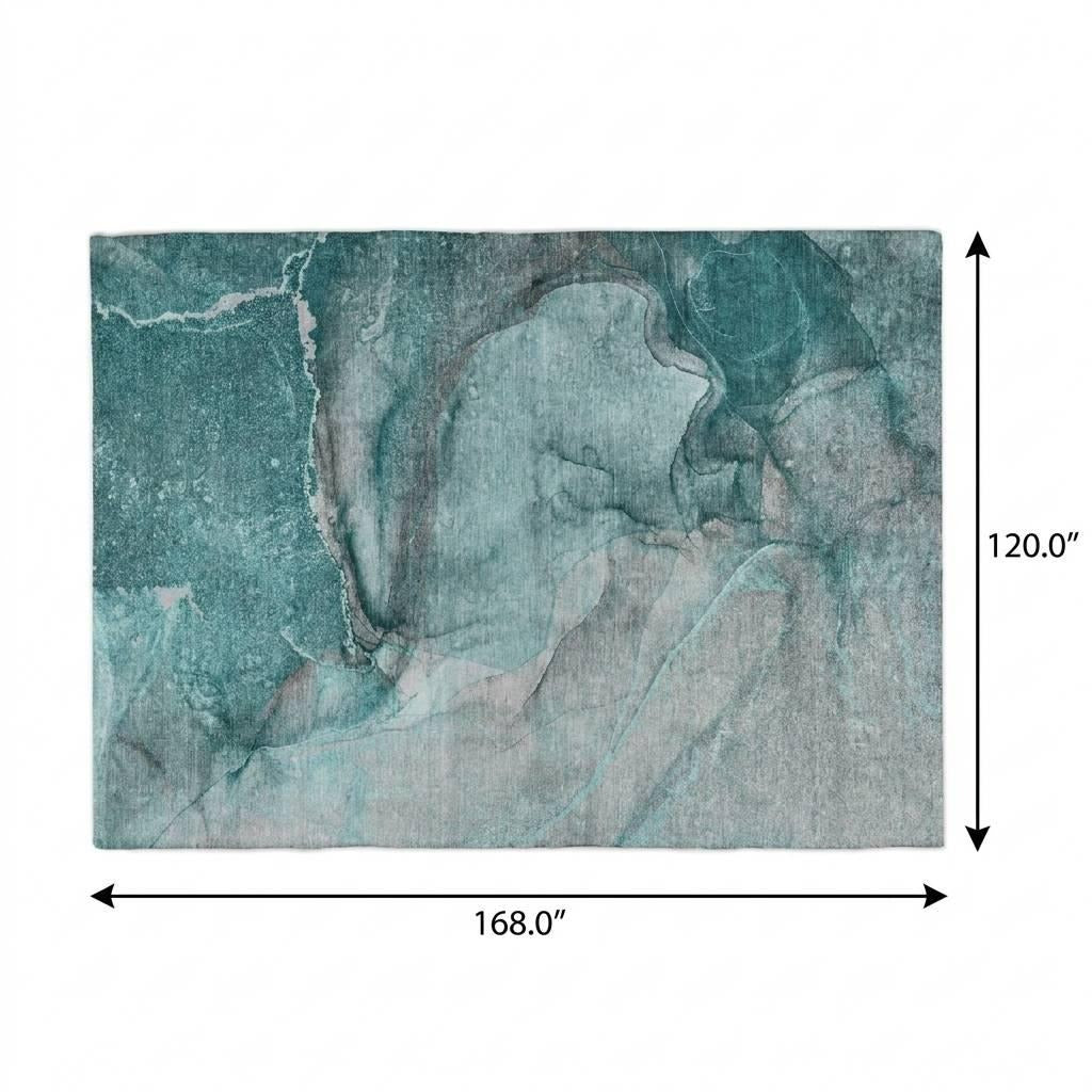 10' X 14' Teal And Gray Abstract Shag Washable Area Rug With UV Protection - Home & Garden