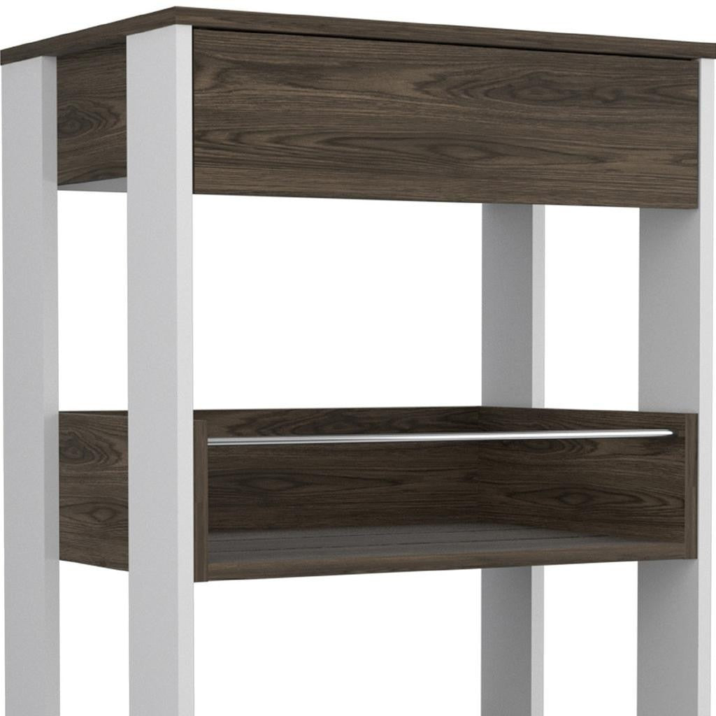 23" Dark Brown and White Wood Rolling Kitchen Cart With Storage - Kitchen & Dining