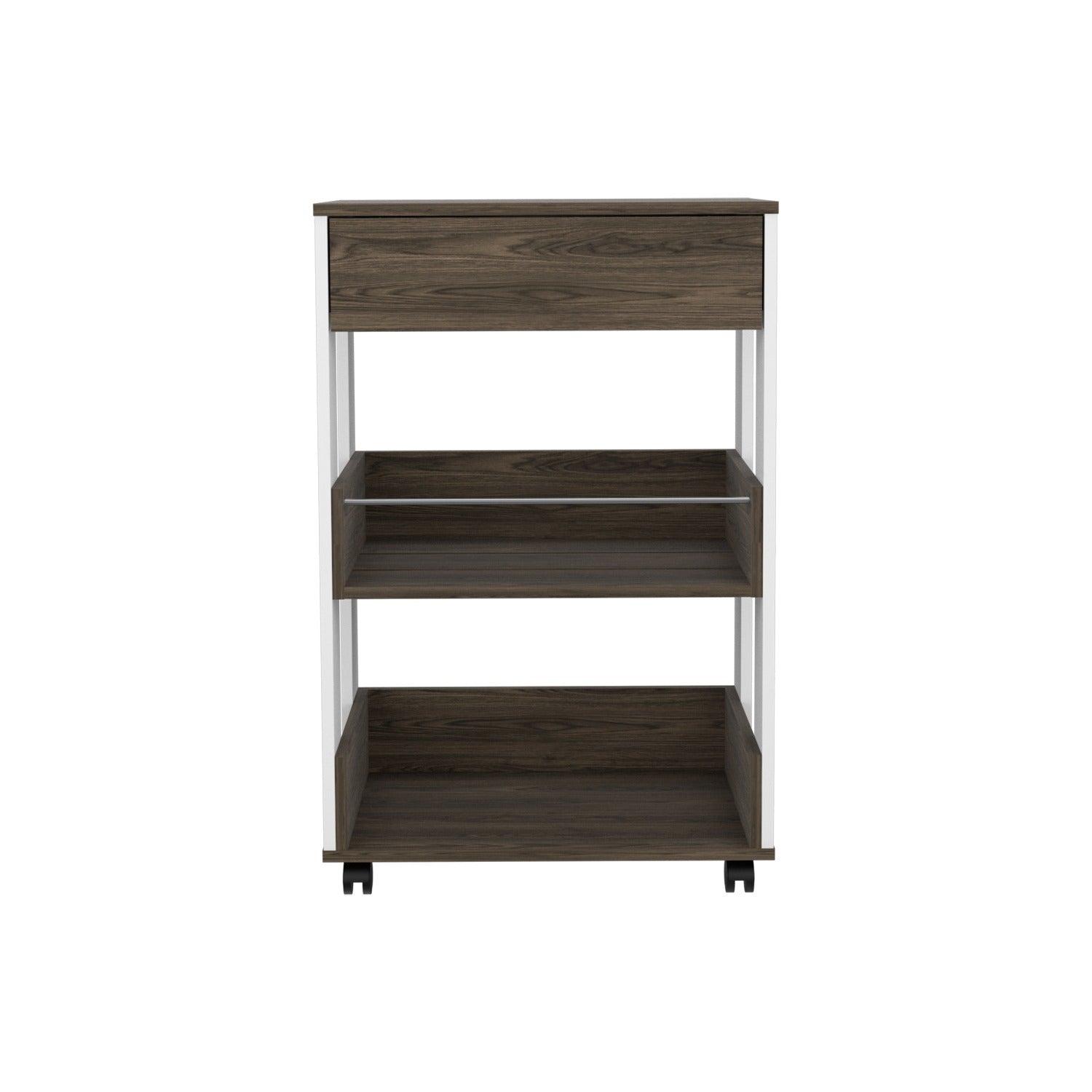 23" Dark Brown and White Wood Rolling Kitchen Cart With Storage - Kitchen & Dining