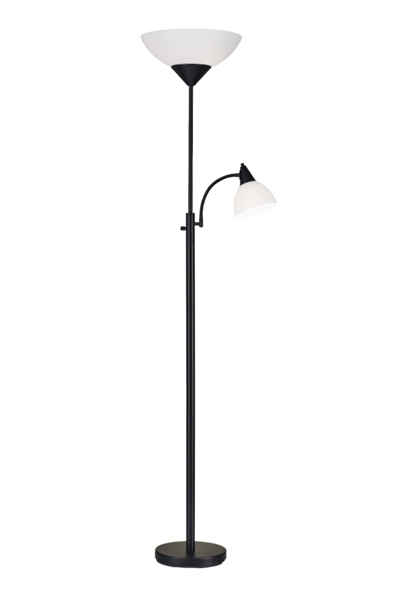 71" Two Light Torchiere Floor Lamp With White Acrylic Bowl Shades - Lighting