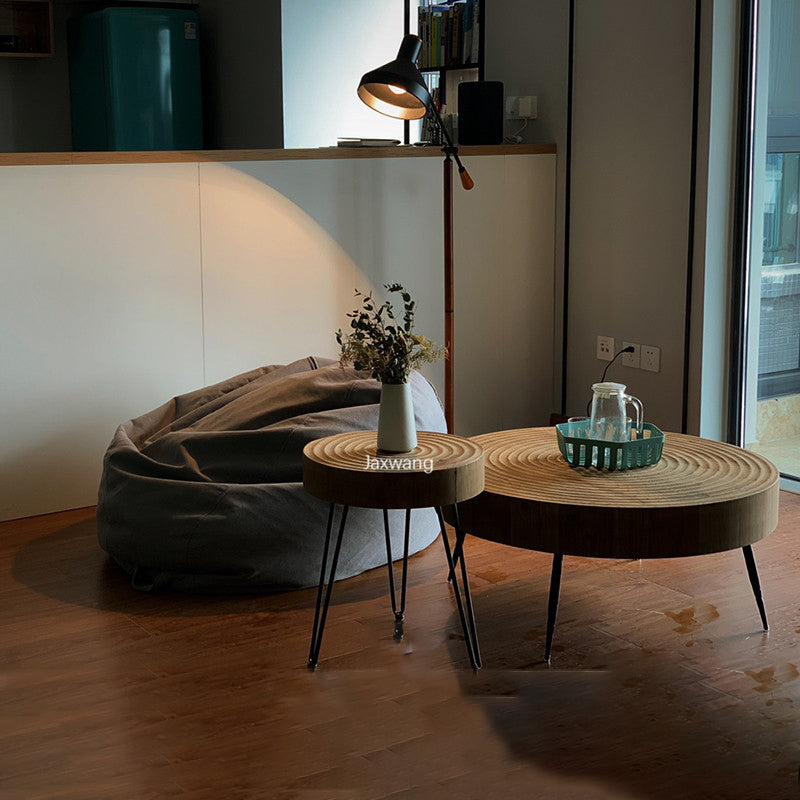 Retro Coffee Table Distressed Round Table Small Apartment Living Room Coffe Table