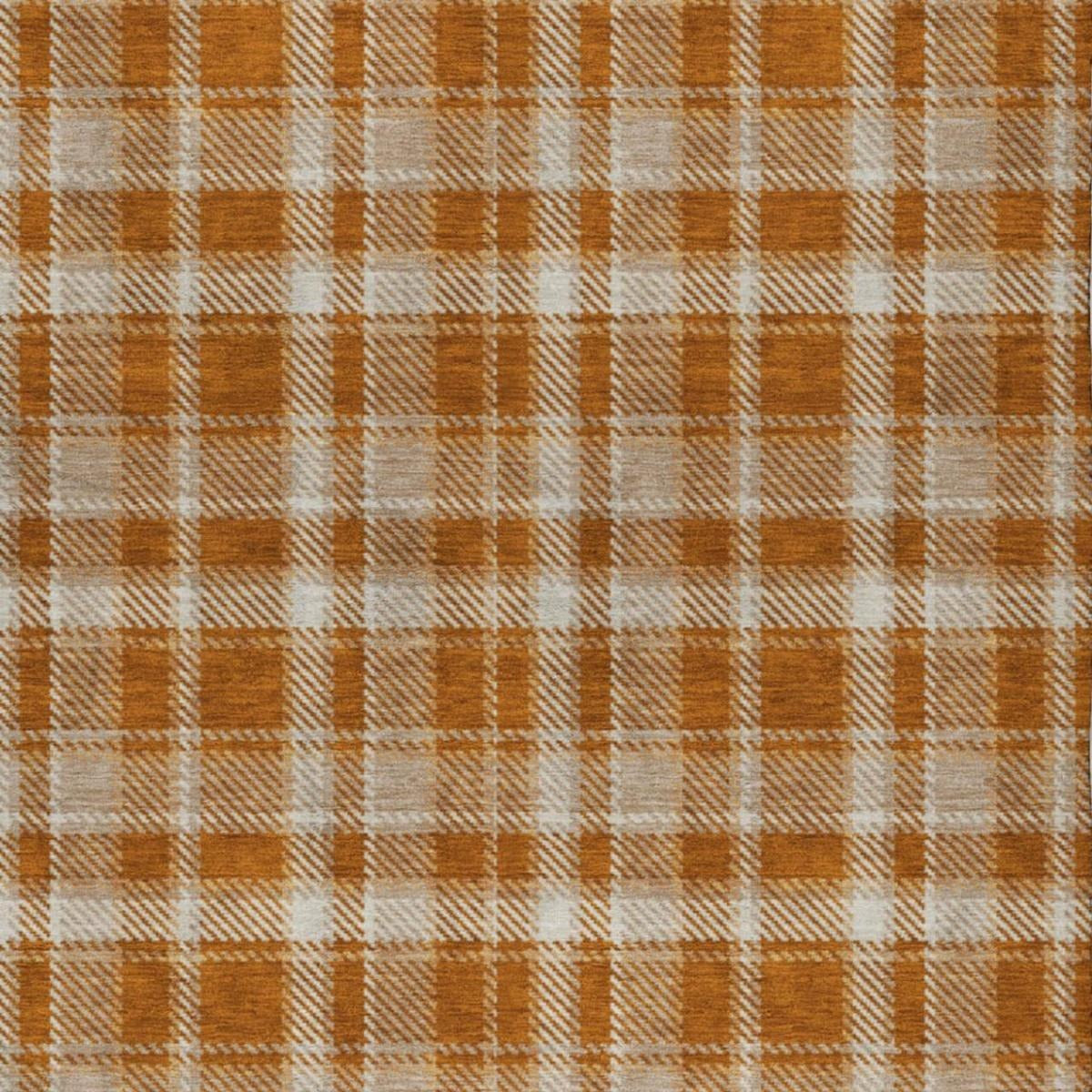 10' X 14' Orange And Taupe Plaid Shag Washable Area Rug With UV Protection - Home & Garden