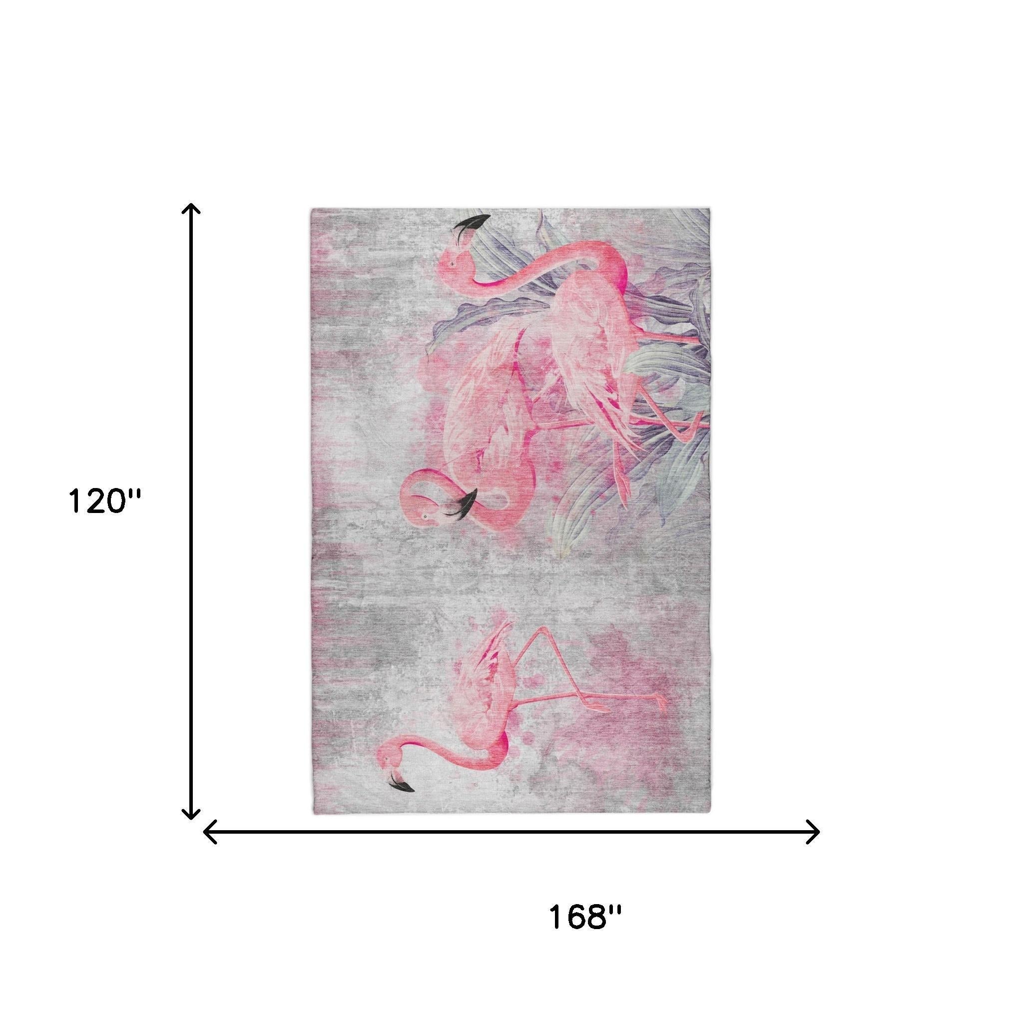 10' X 14' Pink And Charcoal Animal Print Shag Washable Area Rug With UV Protection - Home & Garden