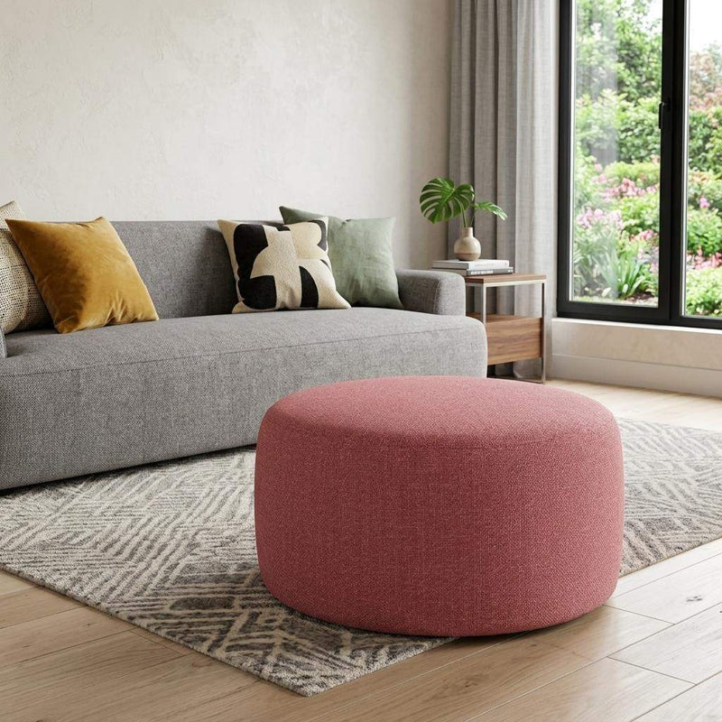 22" Red Olefin Round Ottoman - Living Room