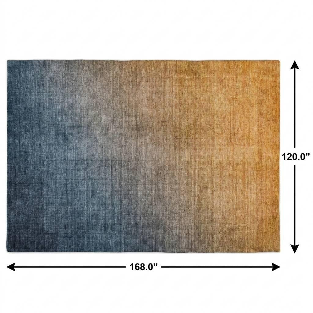 10' X 14' Navy Blue And Blue Ombre Shag Washable Area Rug With UV Protection - Home & Garden