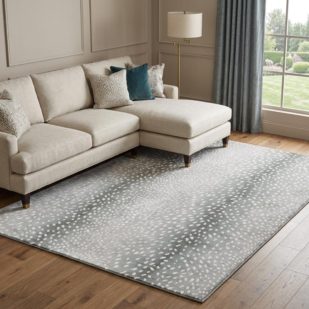 10' X 14' Gray And Silver Animal Print Shag Washable Area Rug With UV Protection - Home & Garden