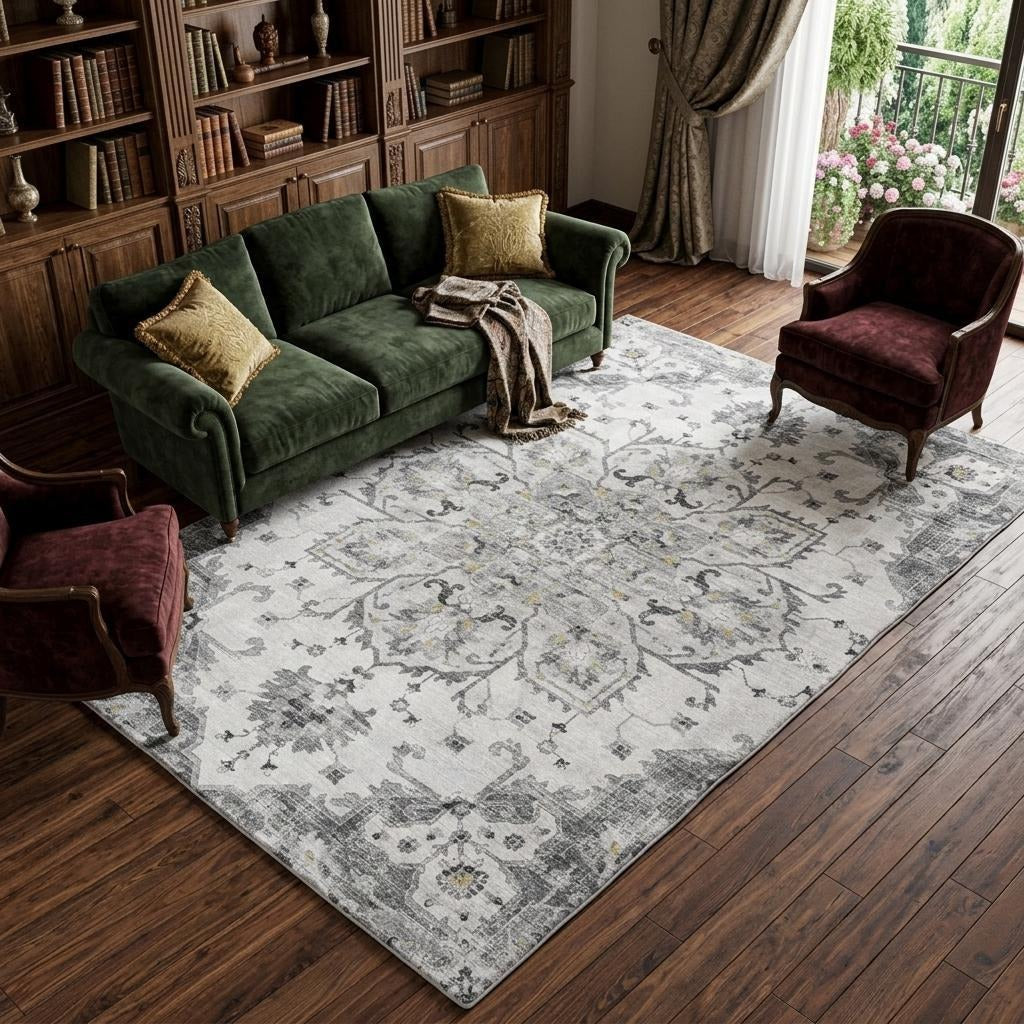 10' X 14' Gray And Charcoal Oriental Shag Washable Area Rug With UV Protection - Home & Garden