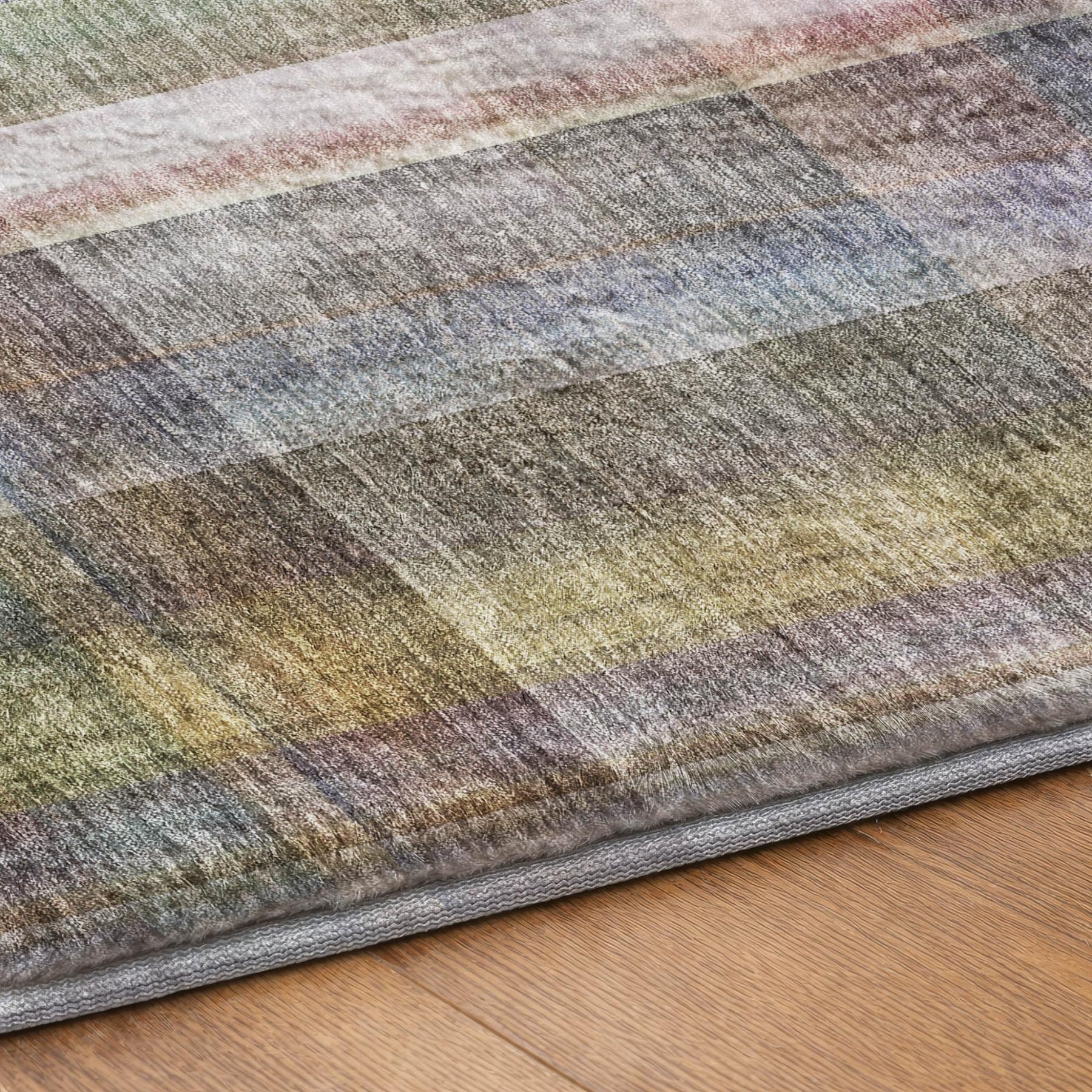 3' X 5' Pewter And Gray Plaid Shag Washable Area Rug With UV Protection - Home & Garden