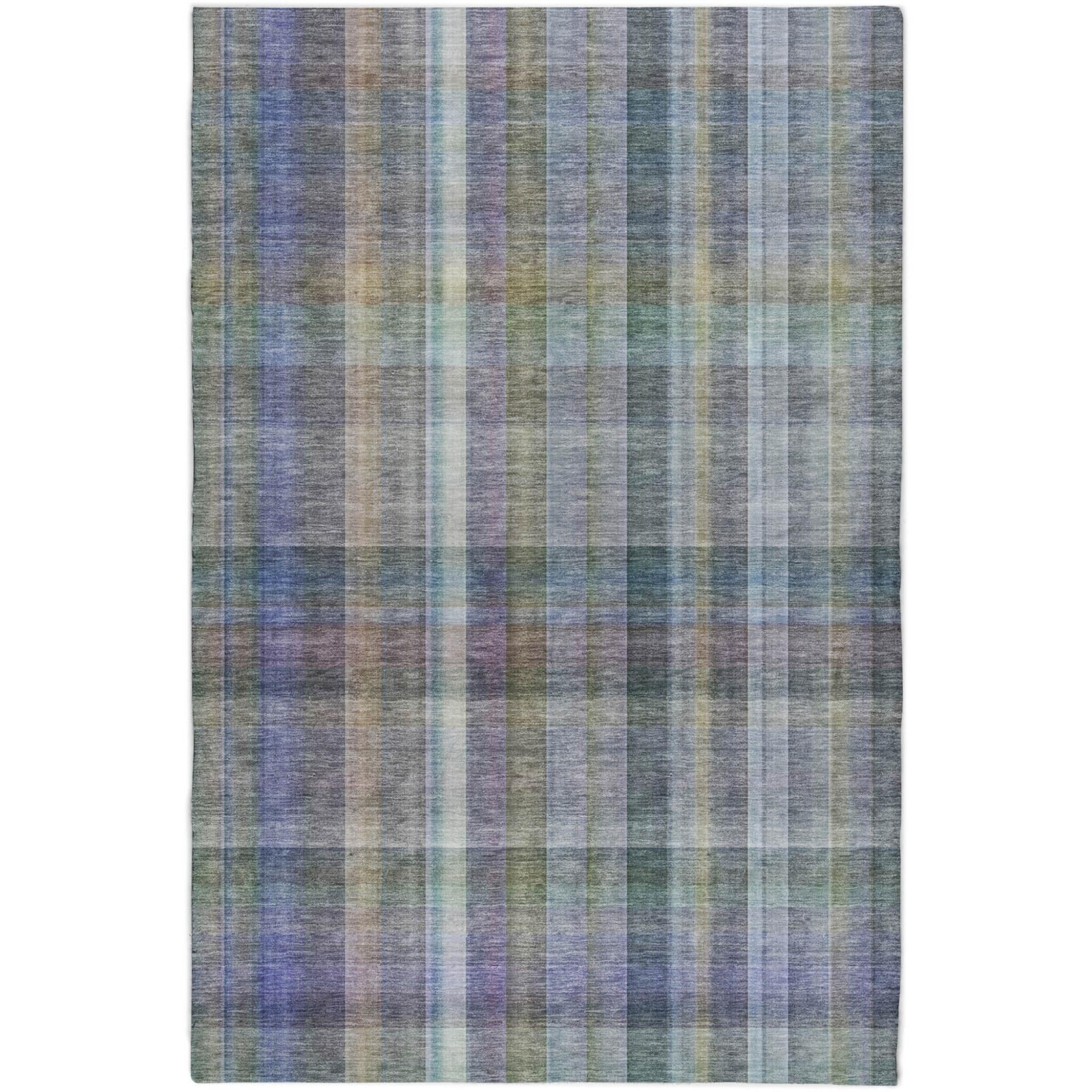 10' X 14' Green And Blue Plaid Shag Washable Area Rug With UV Protection - Home & Garden