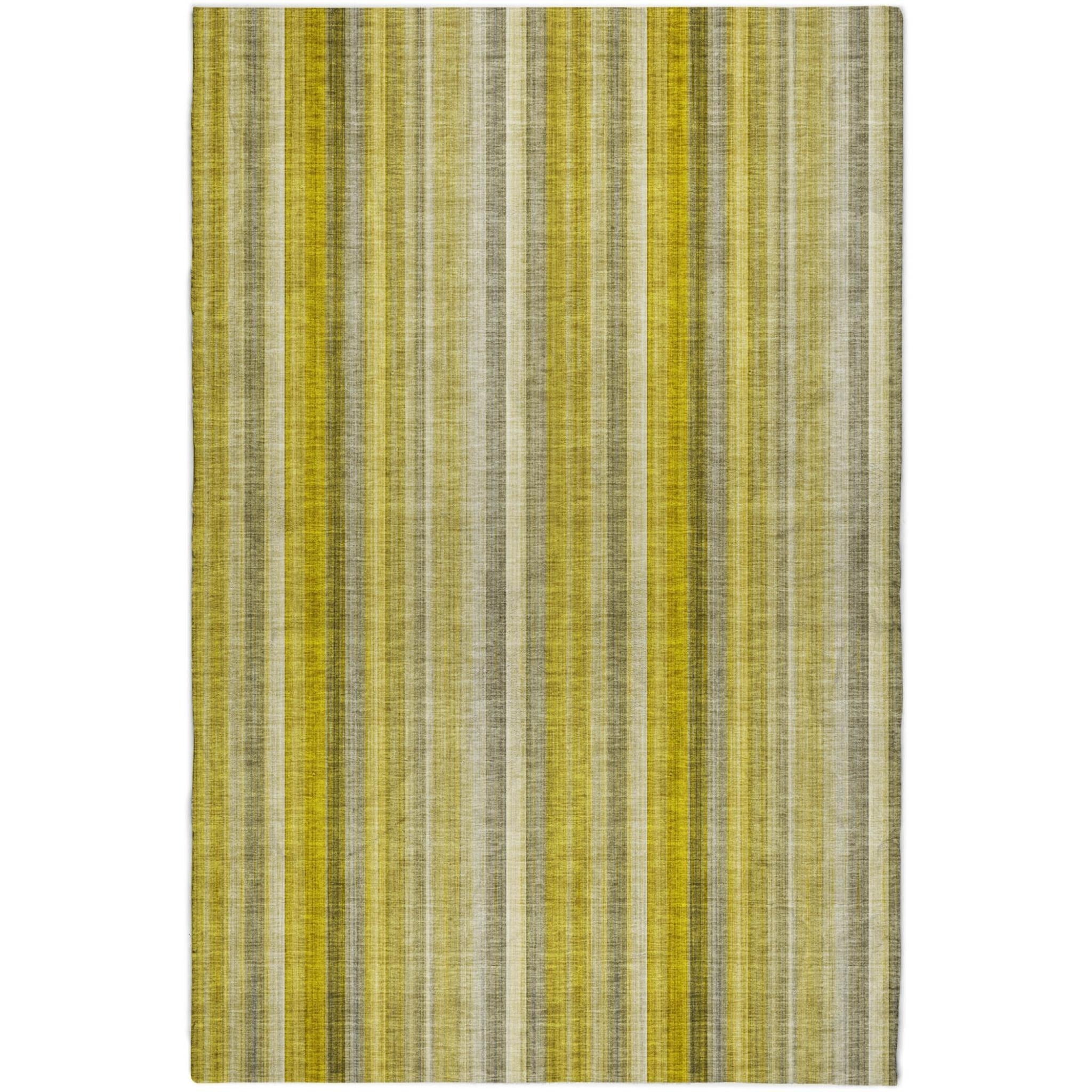 5' X 8' Gold And Gray Striped Shag Washable Area Rug With UV Protection - Home & Garden