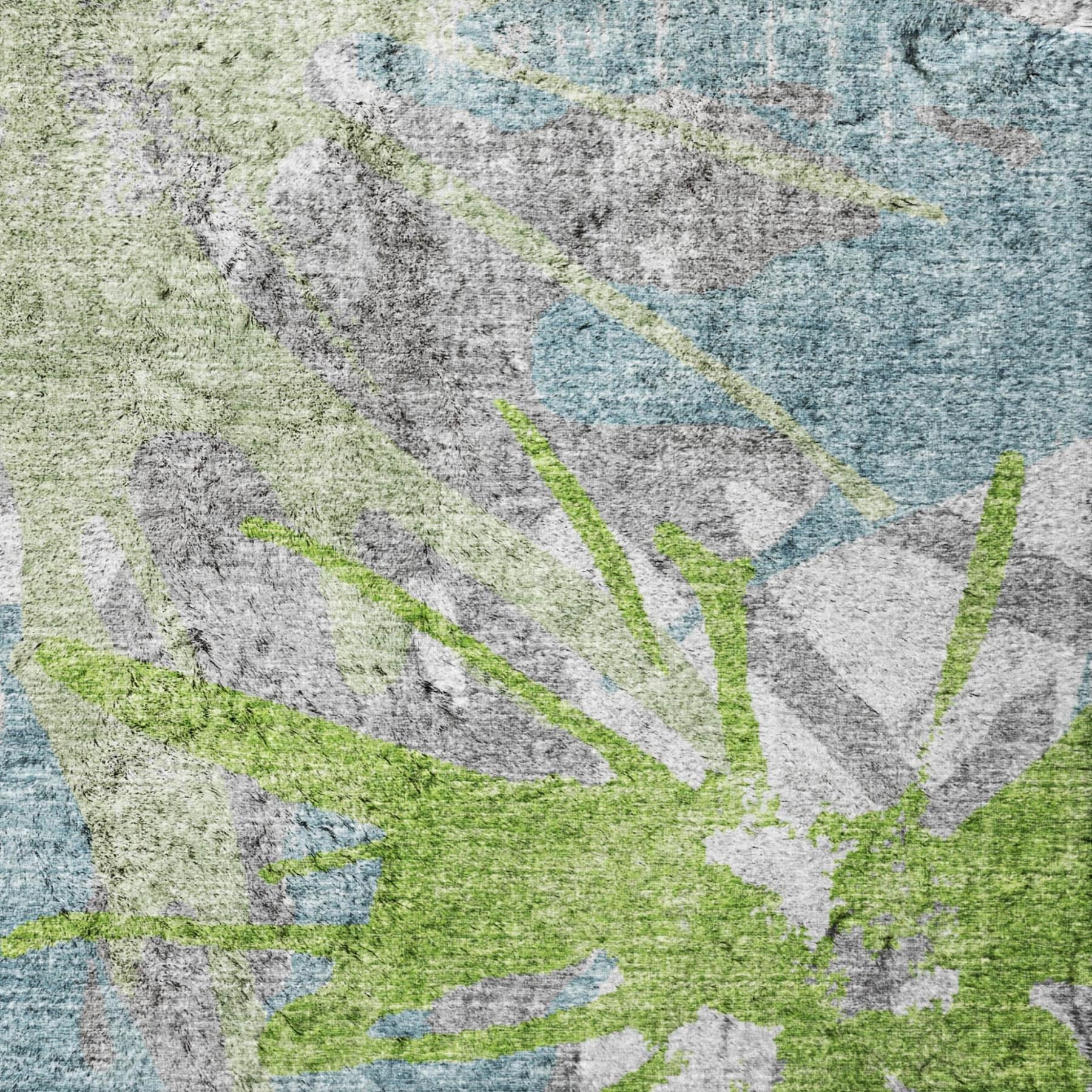 10' X 14' Green And Teal Abstract Shag Washable Area Rug With UV Protection - Home & Garden