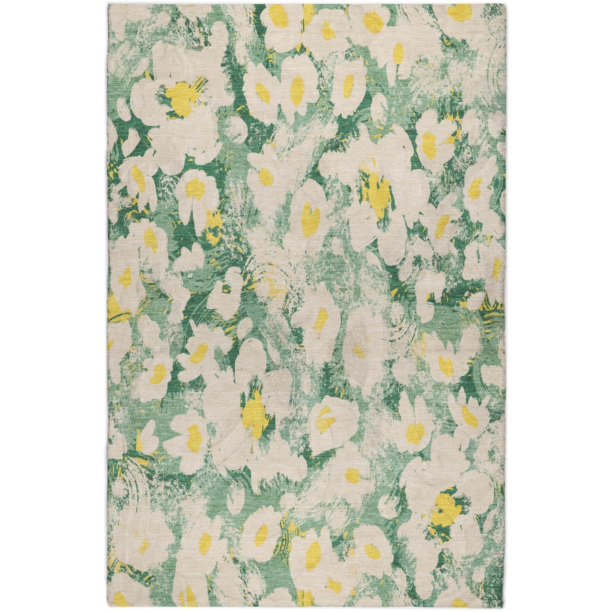 10' X 14' Green And Gold Floral Shag Washable Area Rug With UV Protection - Home & Garden