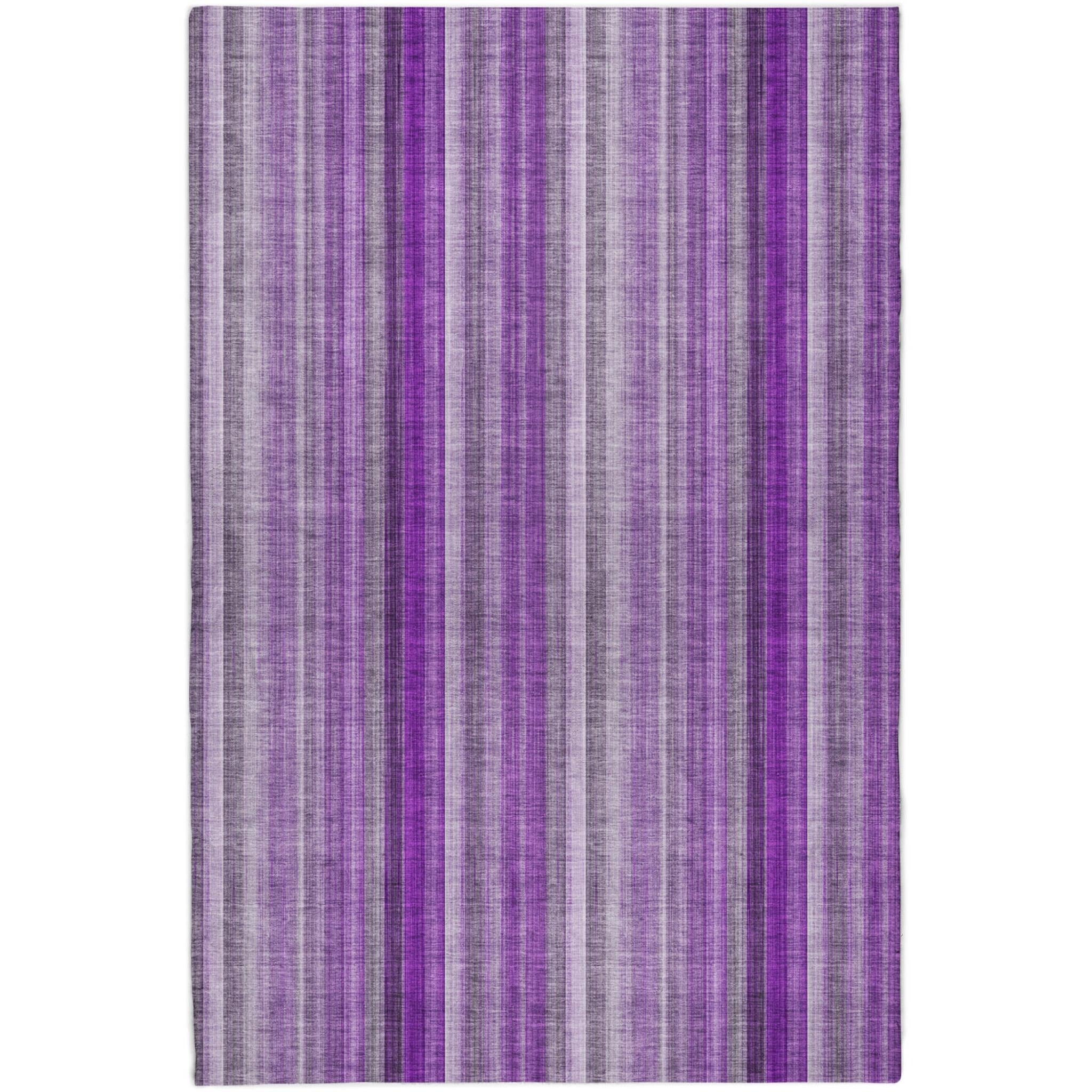 10' X 14' Purple And Gray Striped Shag Washable Area Rug With UV Protection - Home & Garden