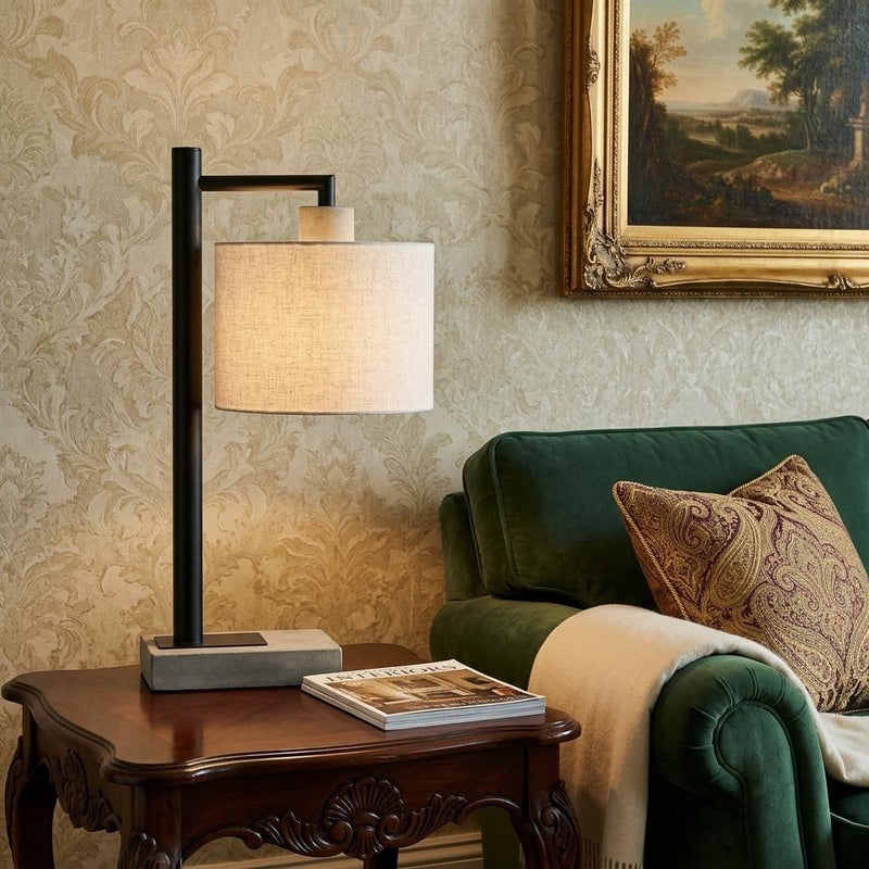 23" Gray Metal Novelty Table Lamp With White Empire Shade - Lighting