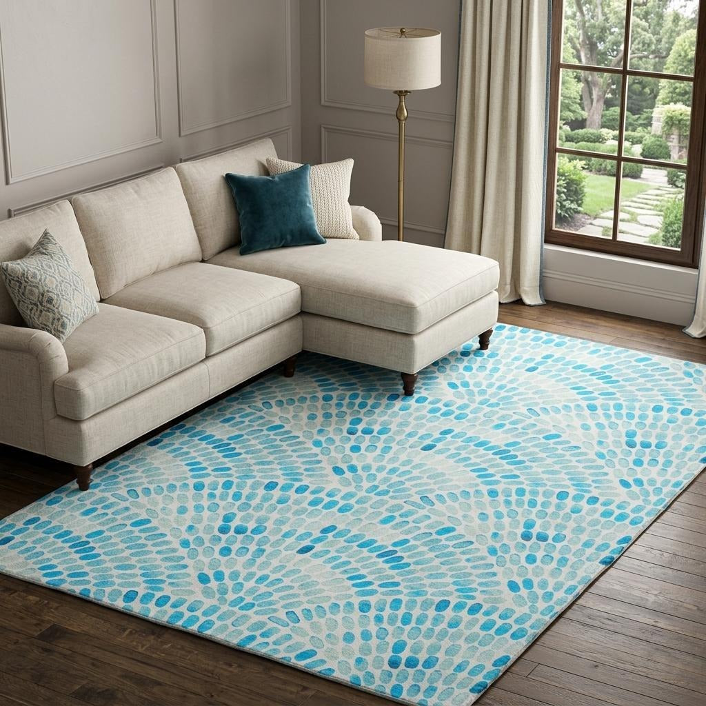10' X 14' Aqua And Cobalt Geometric Shag Washable Area Rug With UV Protection - Home & Garden