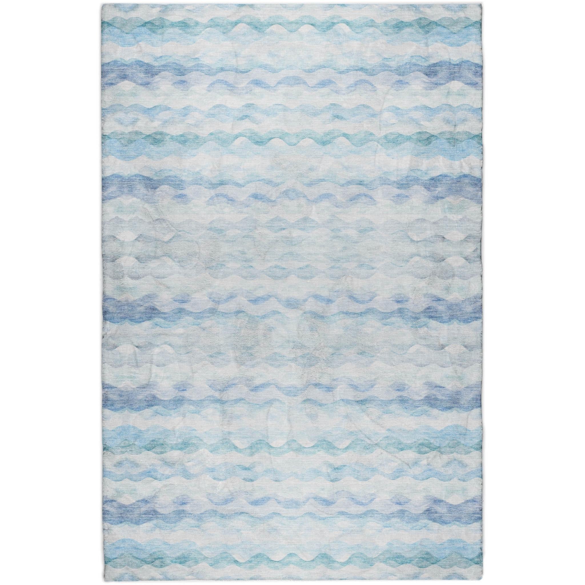 10' X 14' Blue And Denim Blue Striped Shag Washable Area Rug With UV Protection - Home & Garden