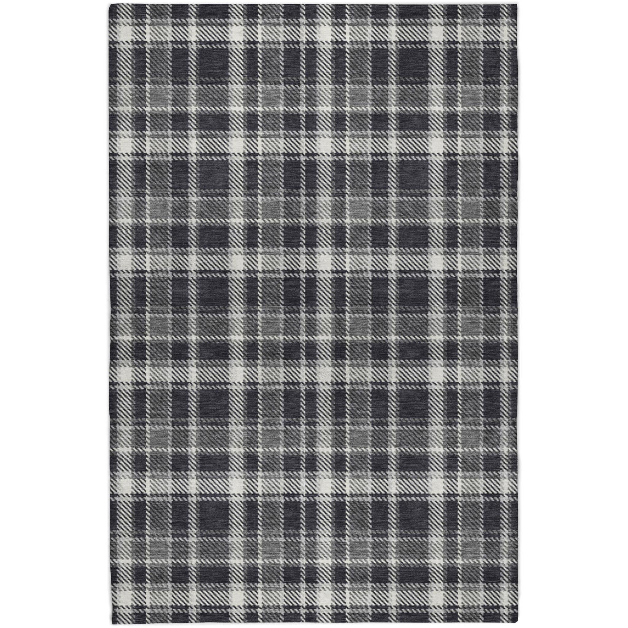 10' X 14' Black And Gray Plaid Shag Washable Area Rug With UV Protection - Home & Garden