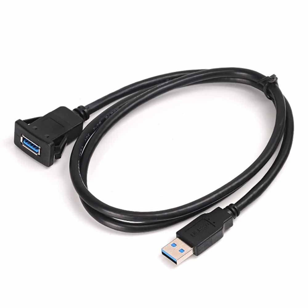 Square Single Port USB 3.0 Panel Flush Mount Extension Cable with Buckle for Car Truck Boat Motorcycle Dashboard 3ft