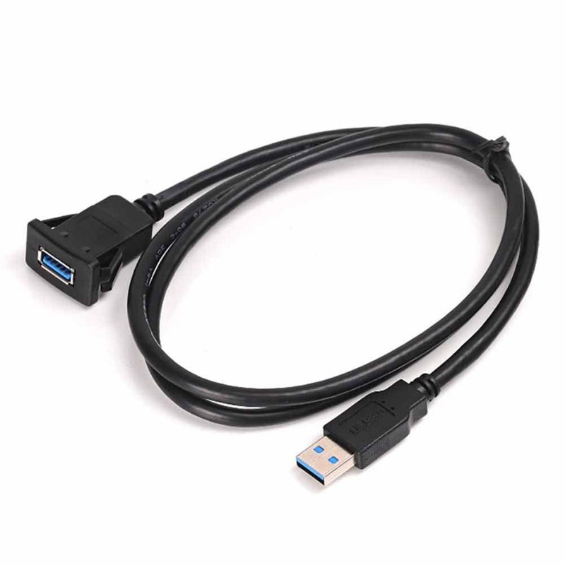 Square Single Port USB 3.0 Panel Flush Mount Extension Cable with Buckle for Car Truck Boat Motorcycle Dashboard 3ft