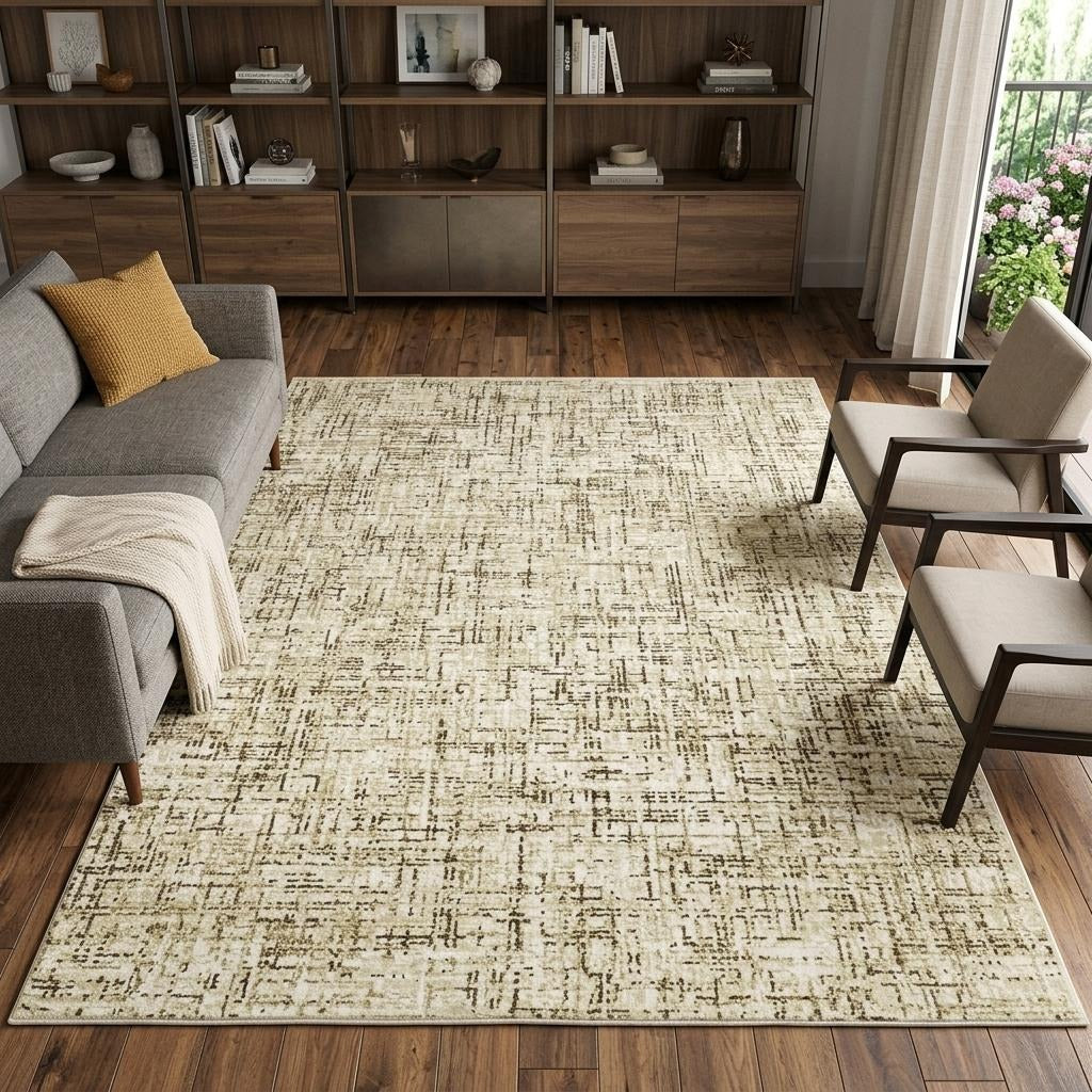 10' X 13' Ivory And Brown Abstract Area Rug - Home & Garden