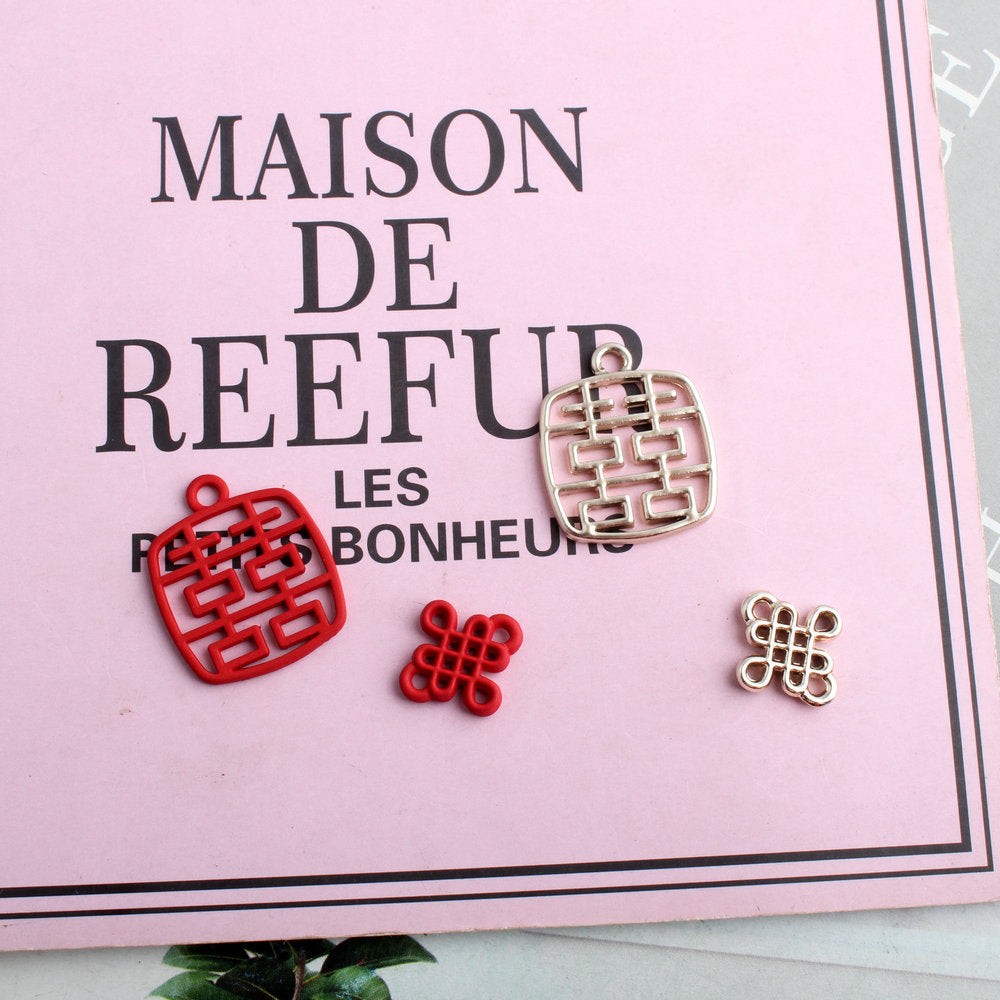 DIY enamel Double happiness Chinese knot charms for Earrings Necklace Pendant handmade jewelry making jewellery material