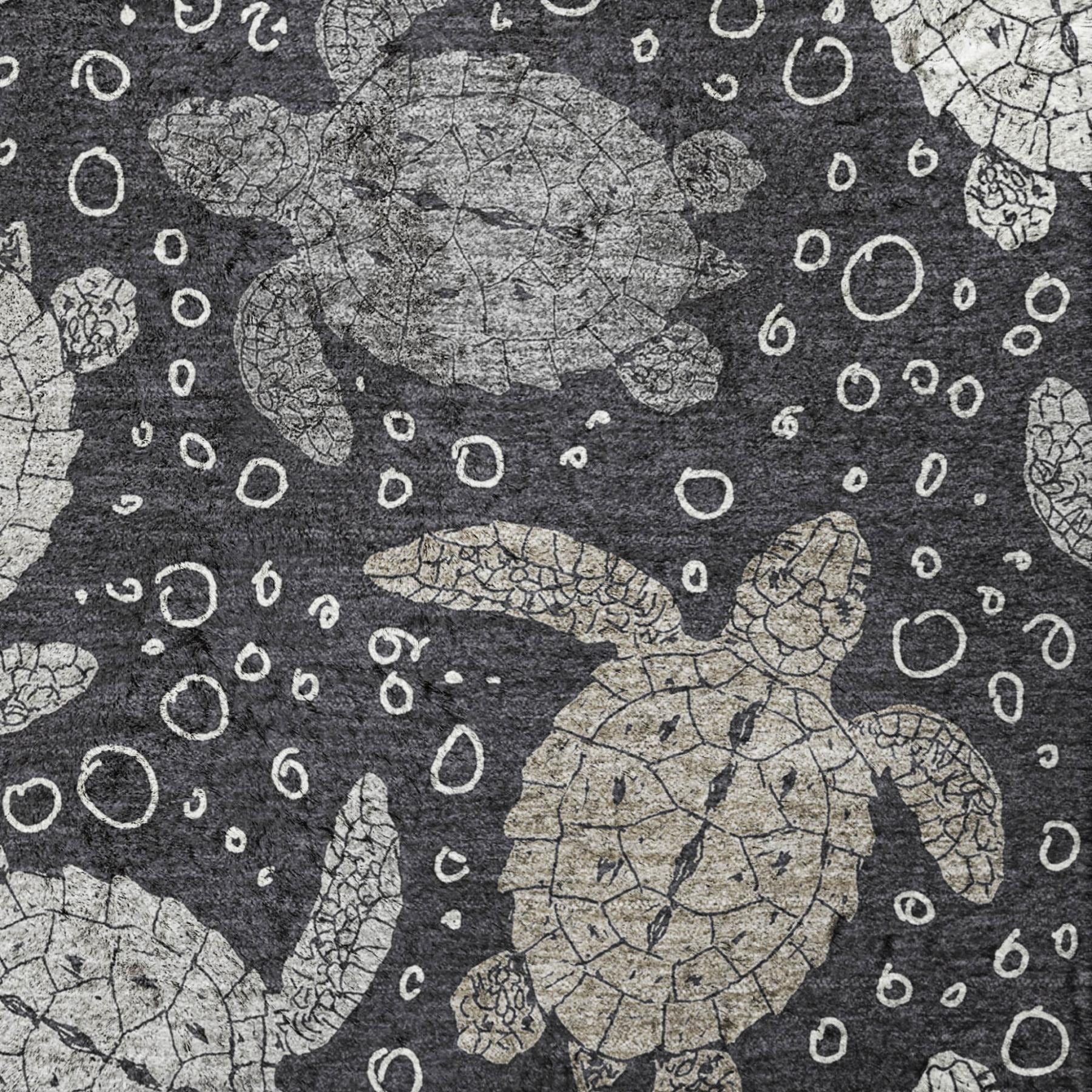 8' Midnight And Taupe Animal Print Shag Washable Round Rug With UV Protection - Home & Garden