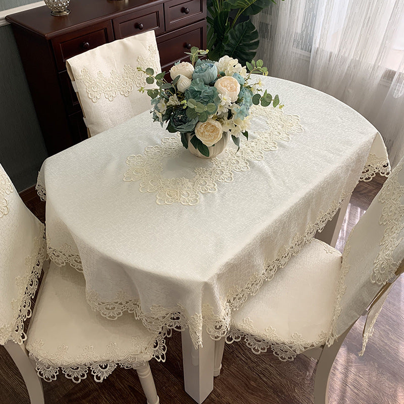 European Style Lace Oval Table Cloth Fabric Coffee Table Nordic Dining Table Table Cloth Chair Cover Set American Modern Simple F 130x175cm oval