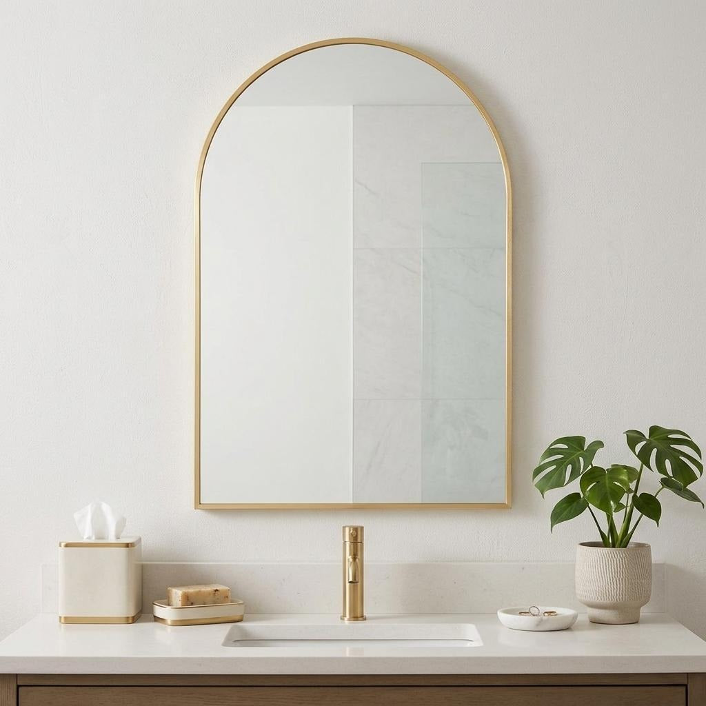 30" Gold Aluminum Arch Framed Bathroom Vanity Mirror - Bed & Bath