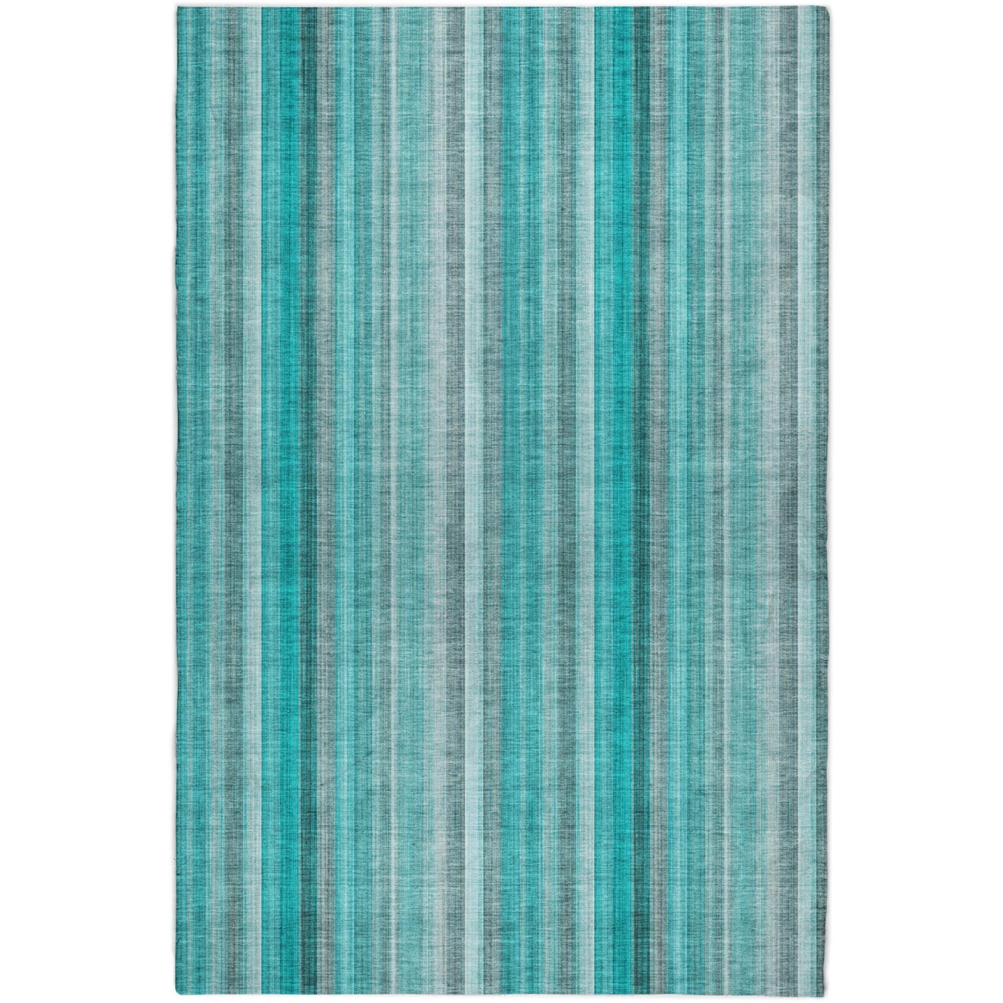 10' X 14' Teal And Gray Striped Shag Washable Area Rug With UV Protection - Home & Garden