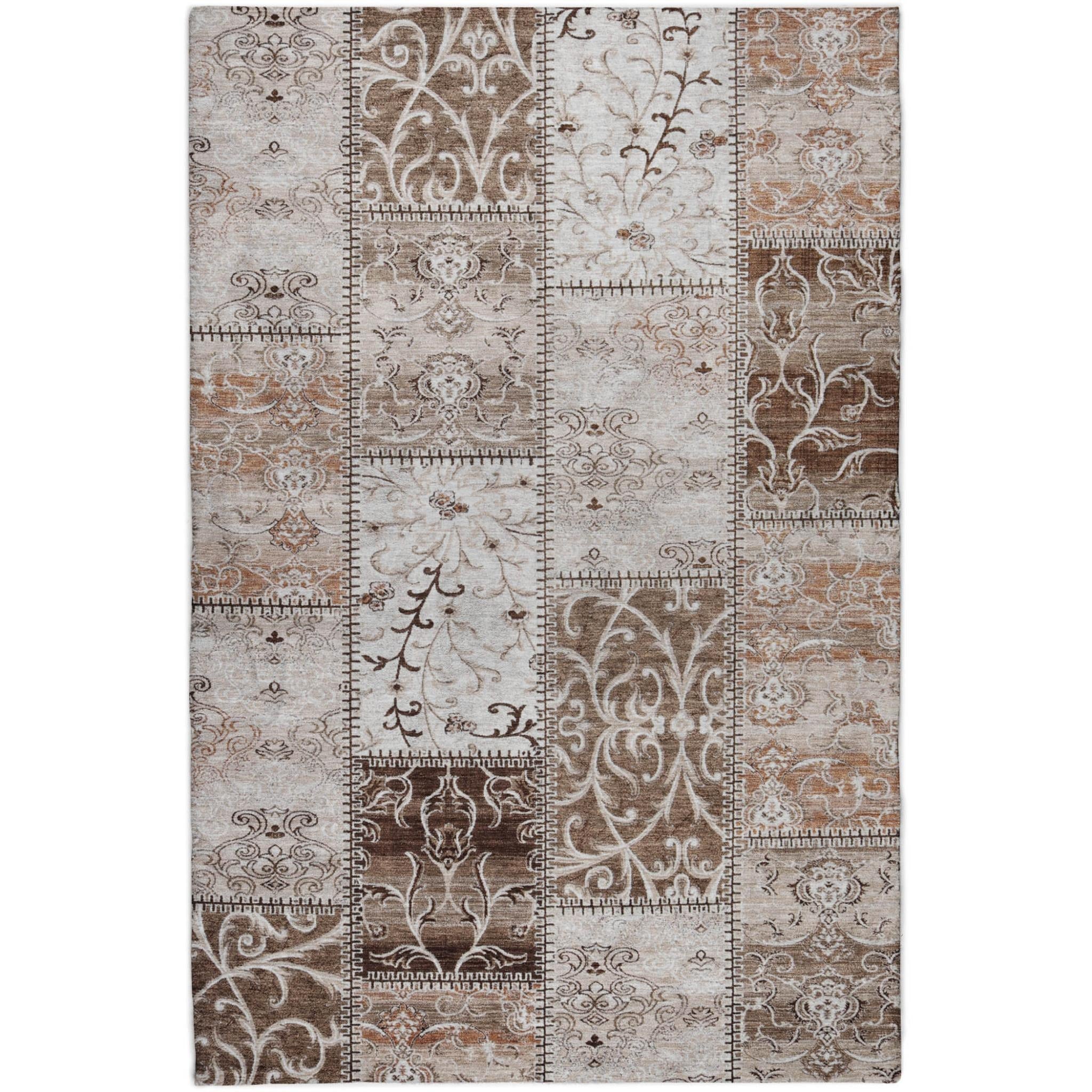 5' X 8' Beige And Brown Floral Shag Washable Area Rug With UV Protection - Home & Garden