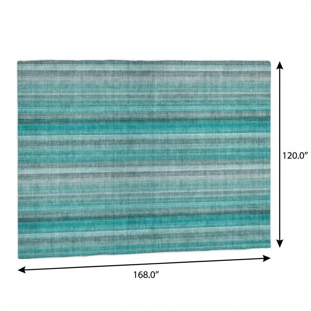 10' X 14' Teal And Gray Striped Shag Washable Area Rug With UV Protection - Home & Garden